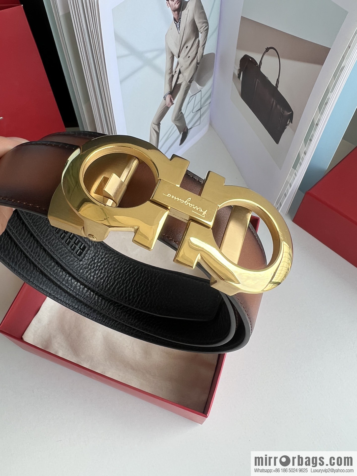 Ferragamo 8-figure metal buckle automatic men's 3.5cm belt