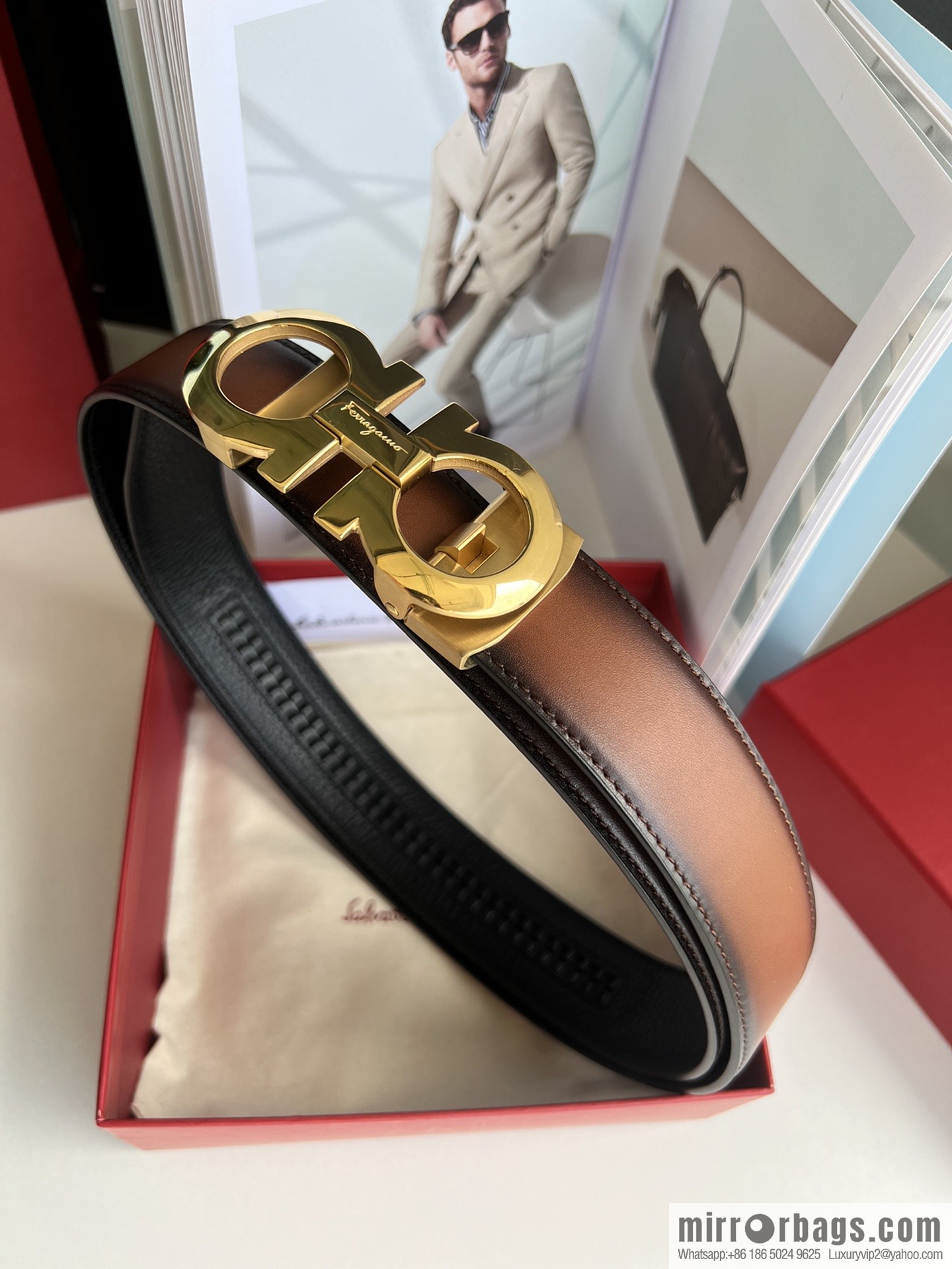 Ferragamo 8-figure metal buckle automatic men's 3.5cm belt