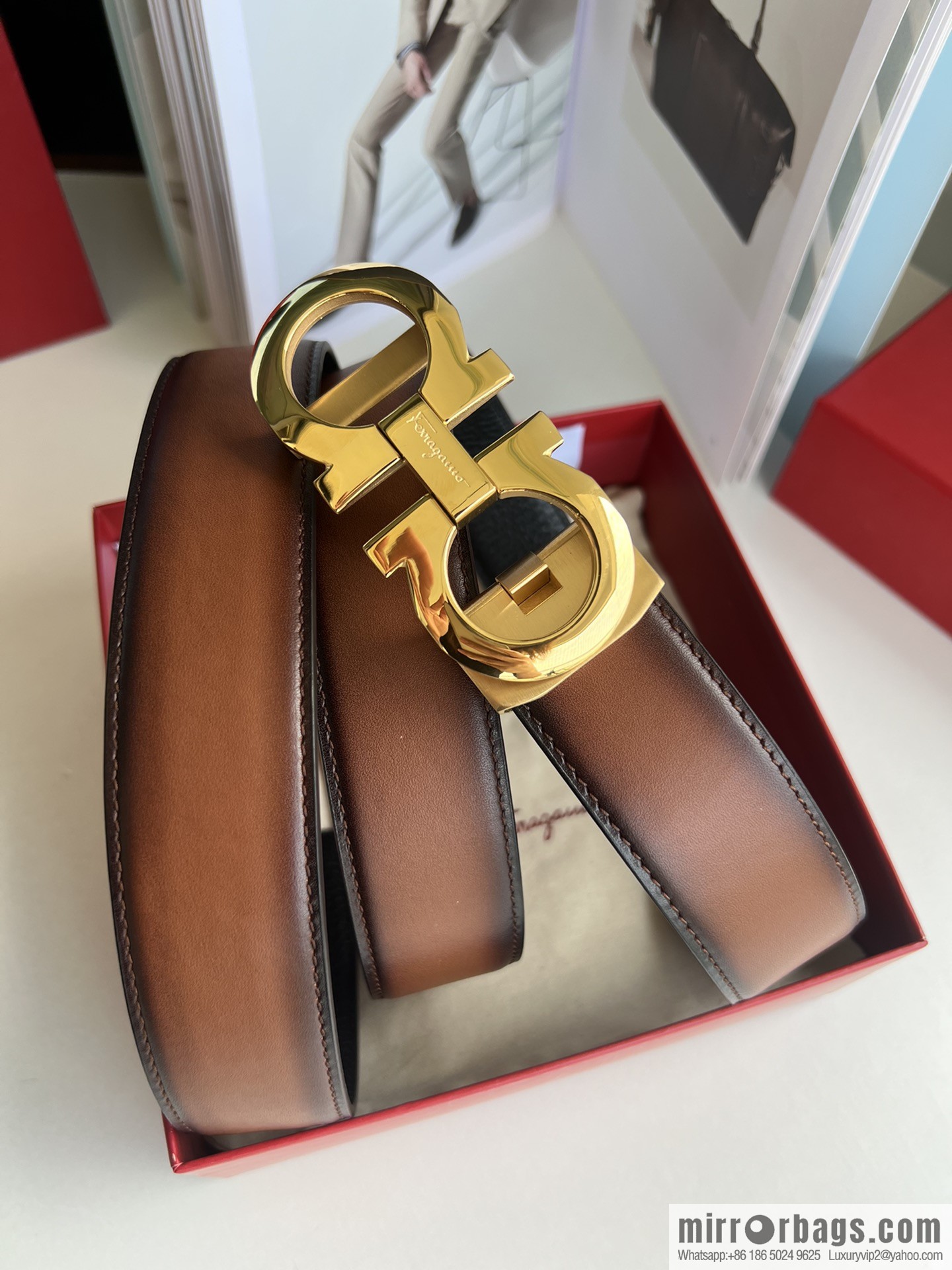 Ferragamo 8-figure metal buckle automatic men's 3.5cm belt