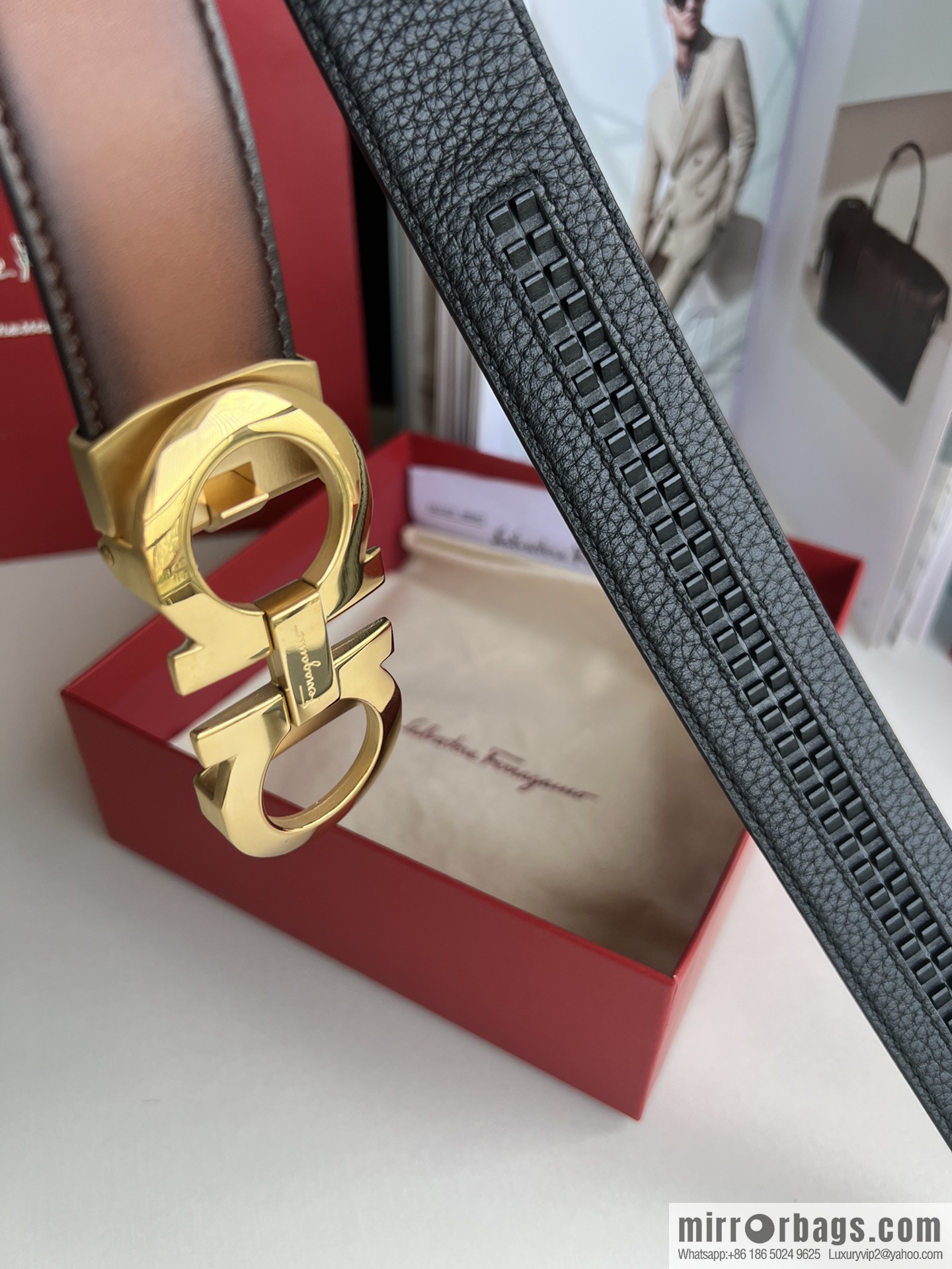 Ferragamo 8-figure metal buckle automatic men's 3.5cm belt