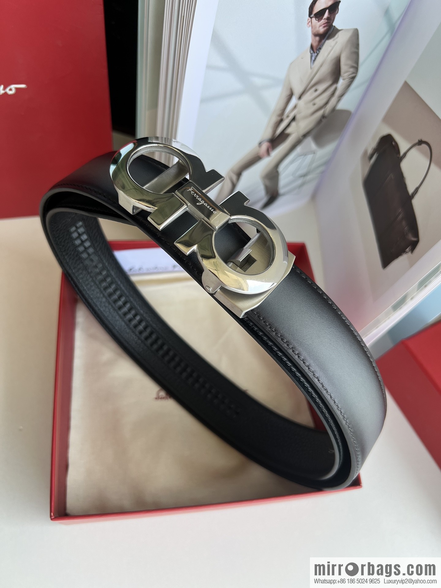 Ferragamo 8-figure metal buckle automatic men's 3.5cm belt