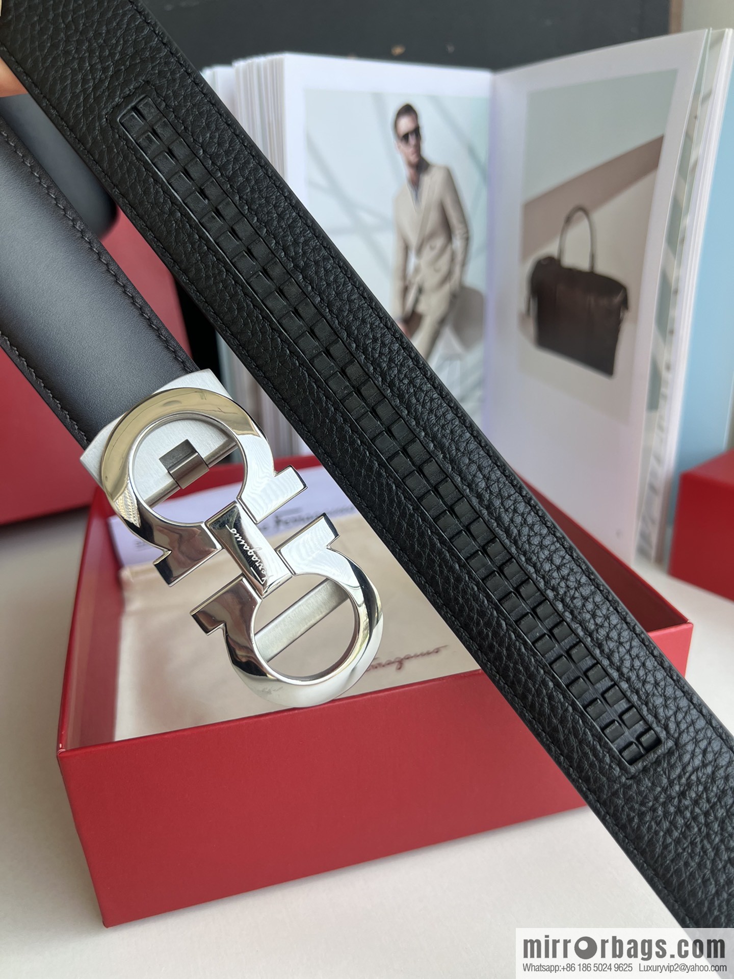 Ferragamo 8-figure metal buckle automatic men's 3.5cm belt