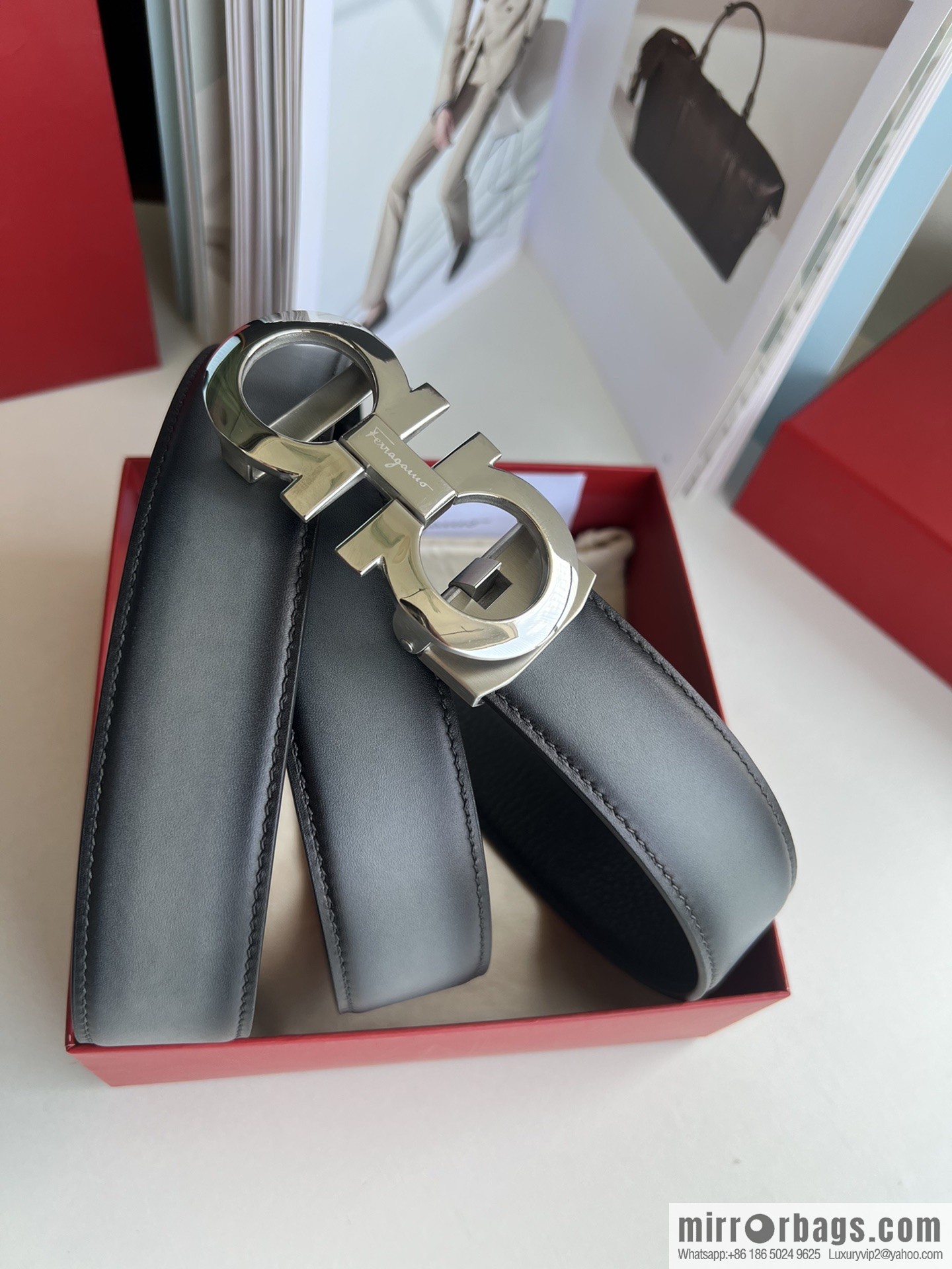 Ferragamo 8-figure metal buckle automatic men's 3.5cm belt