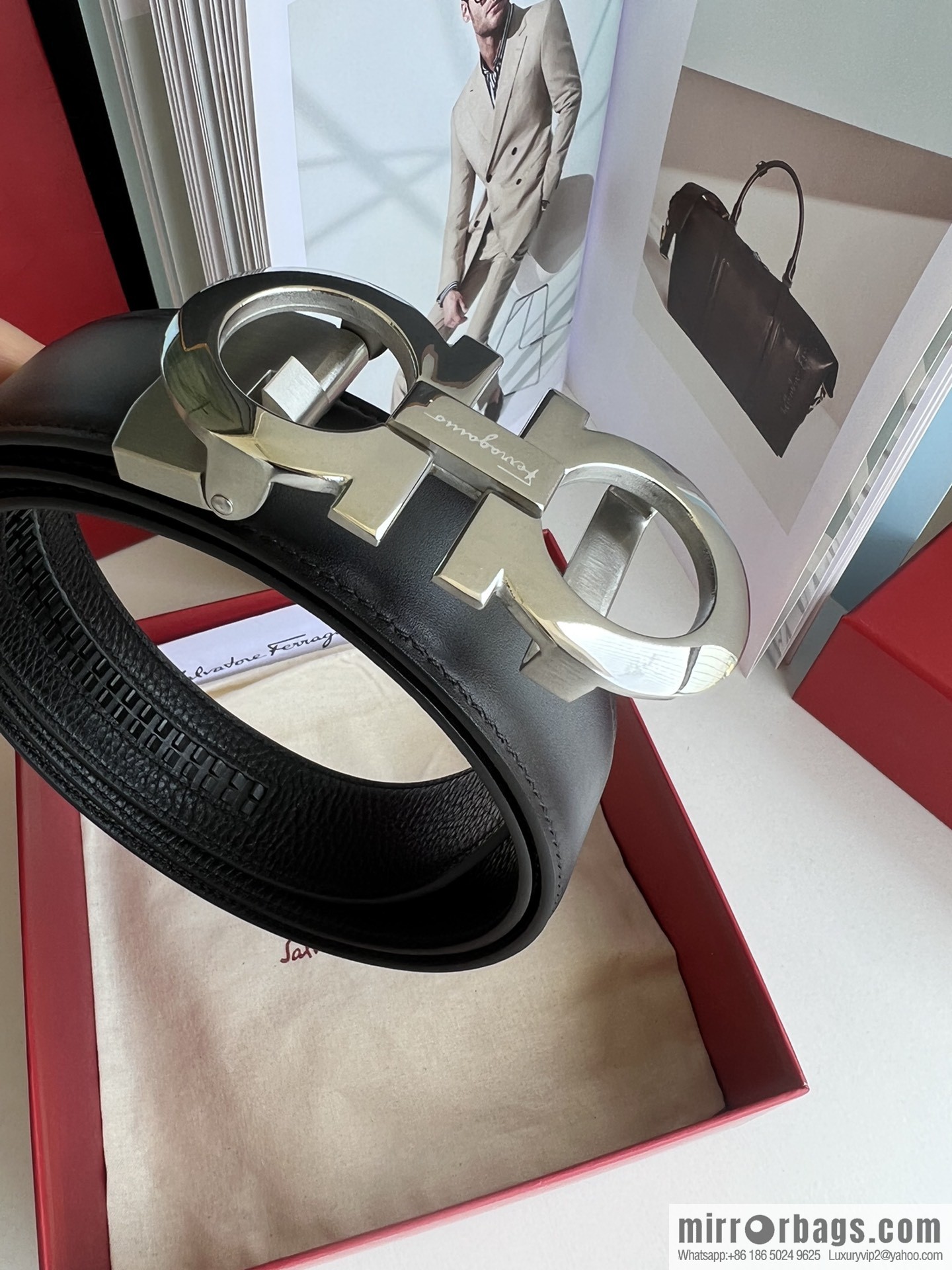 Ferragamo 8-figure metal buckle automatic men's 3.5cm belt