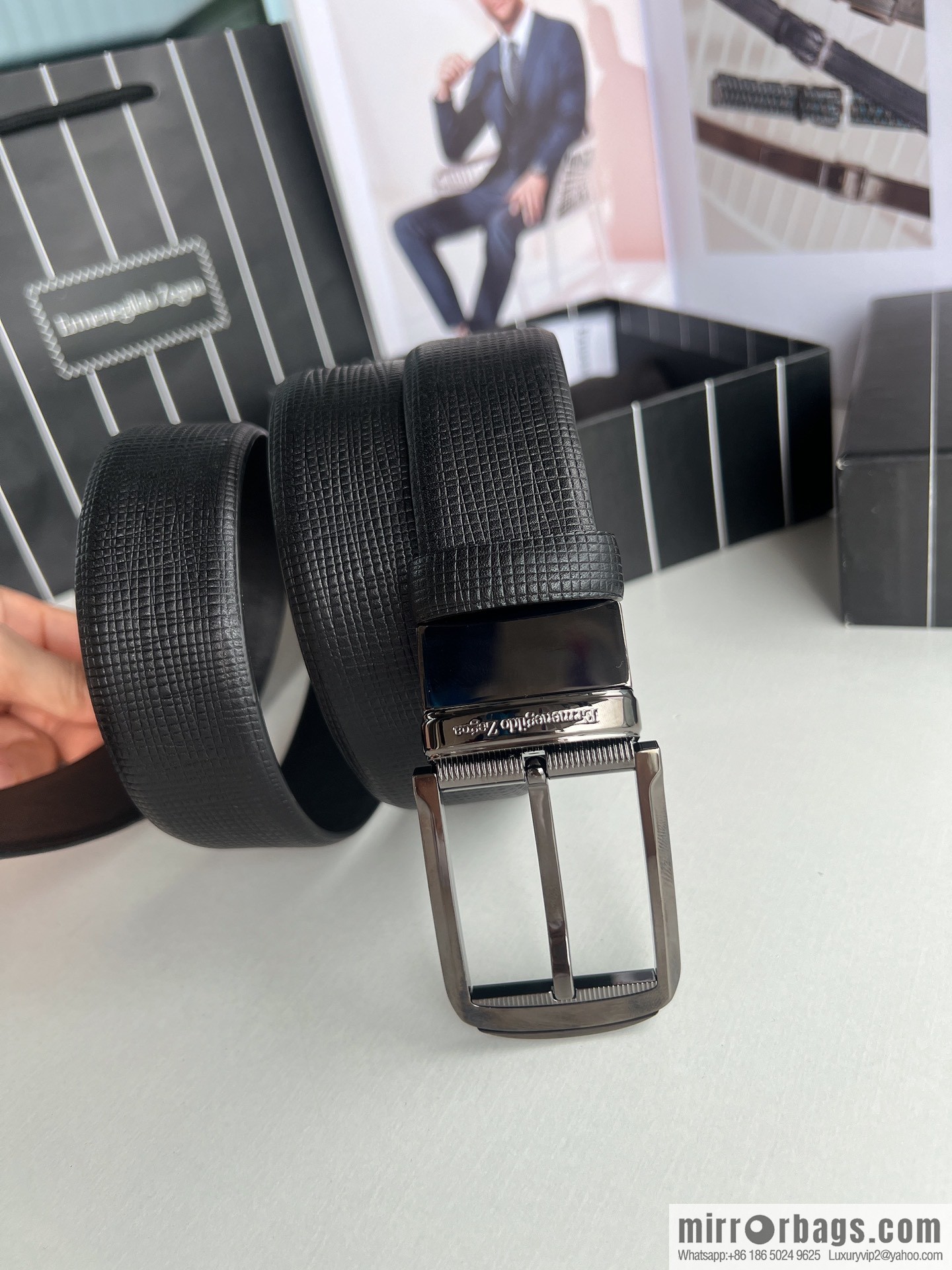 Ermengildo. Zein Zegna men's business leisure rotating pin buckle imported first layer cowhide belt 3.5cm
