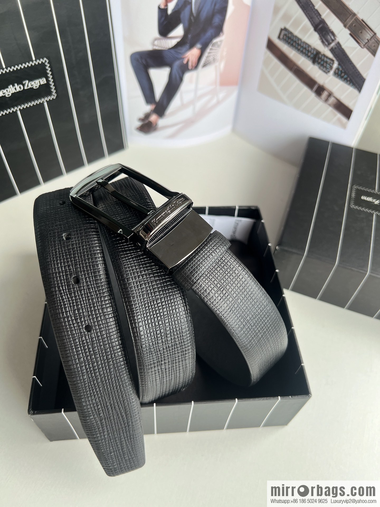Ermengildo. Zein Zegna men's business leisure rotating pin buckle imported first layer cowhide belt 3.5cm