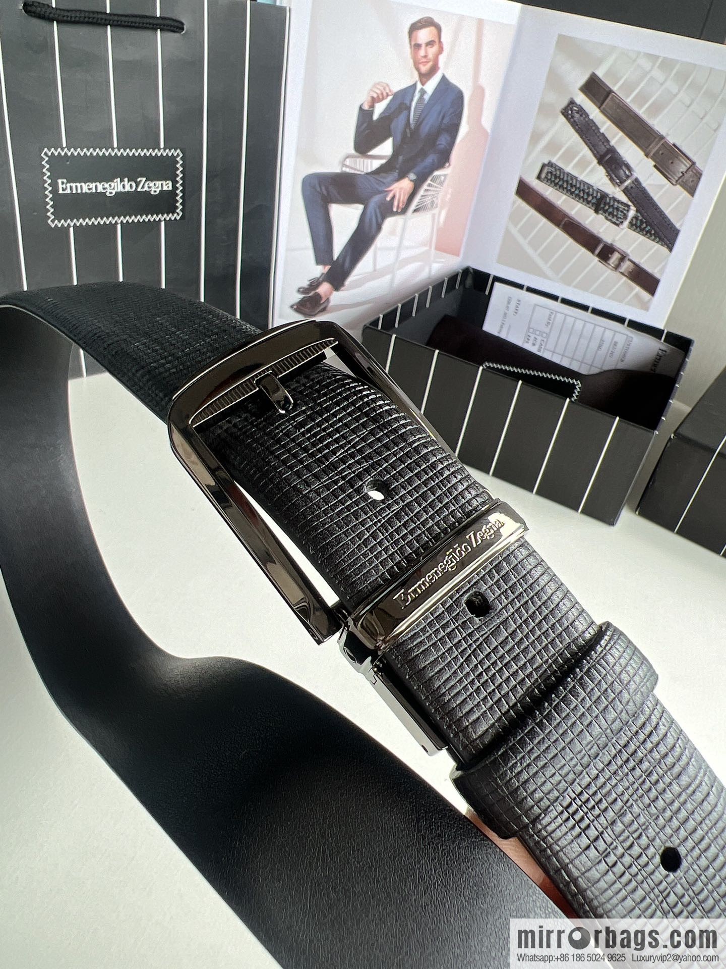 Ermengildo. Zein Zegna men's business leisure rotating pin buckle imported first layer cowhide belt 3.5cm