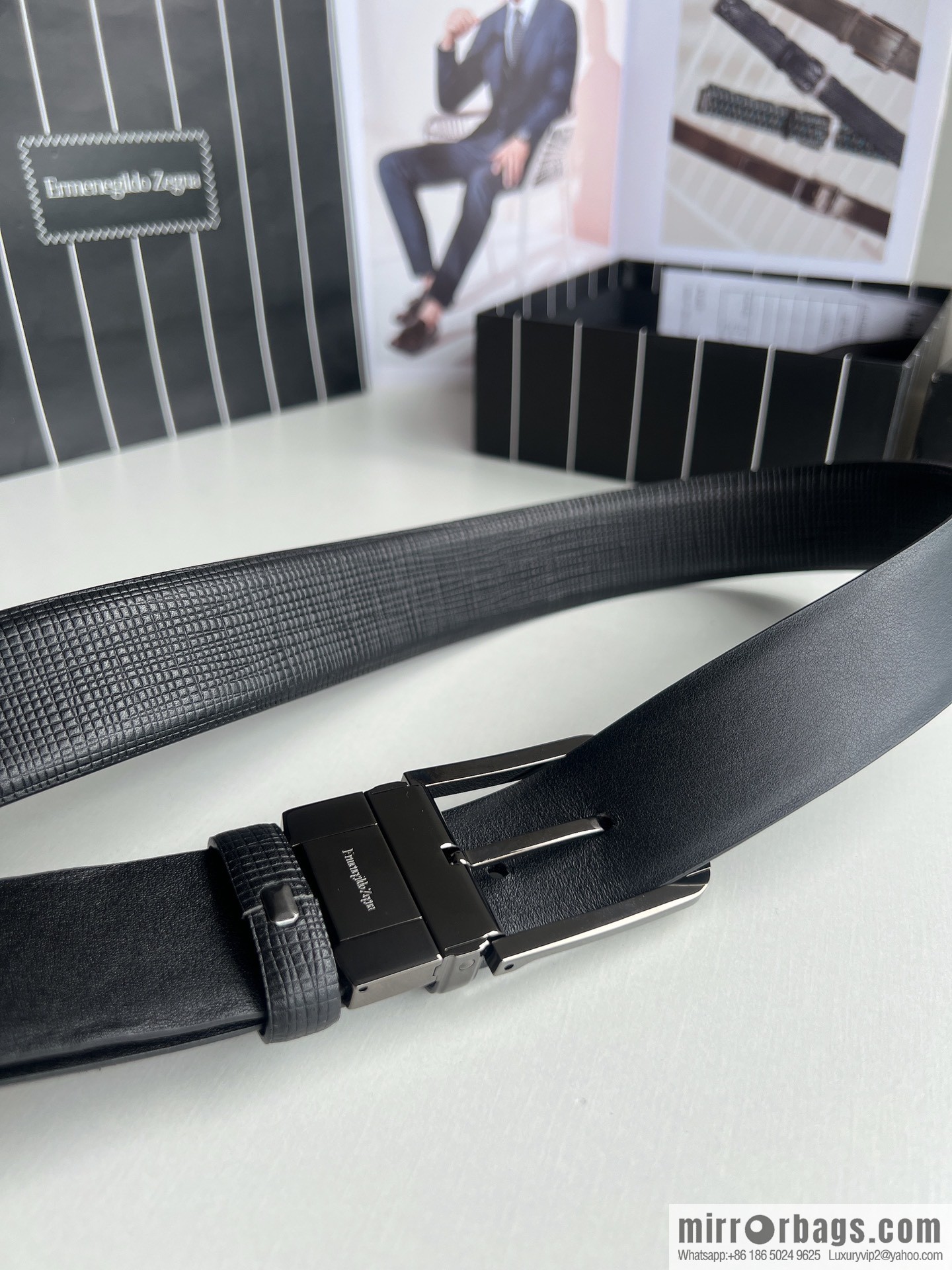 Ermengildo. Zein Zegna men's business leisure rotating pin buckle imported first layer cowhide belt 3.5cm