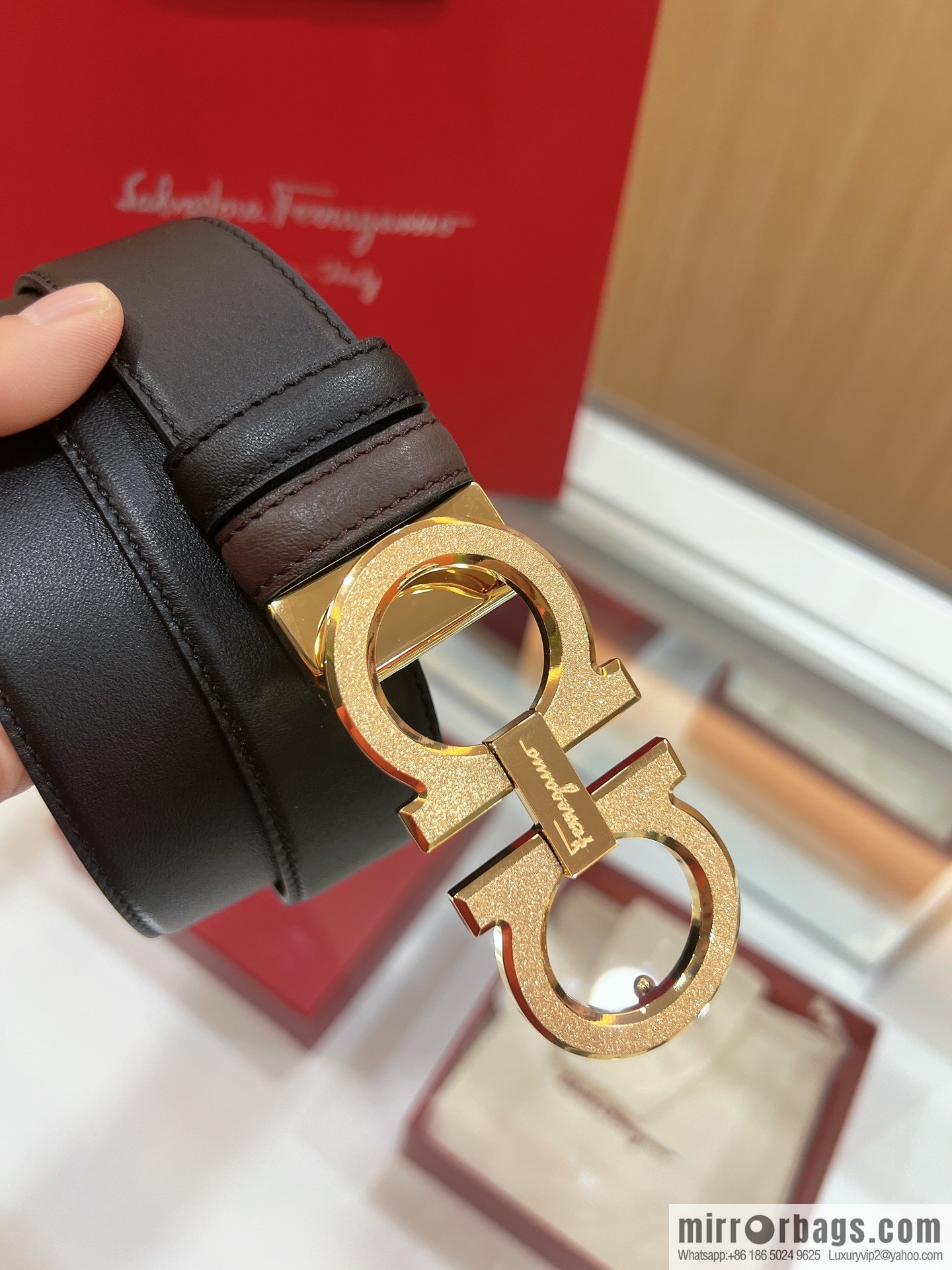 Ferragamo Ferragamo, Stainless Steel Rolling Grit Metal Buckle Men's 3.5cm Belt