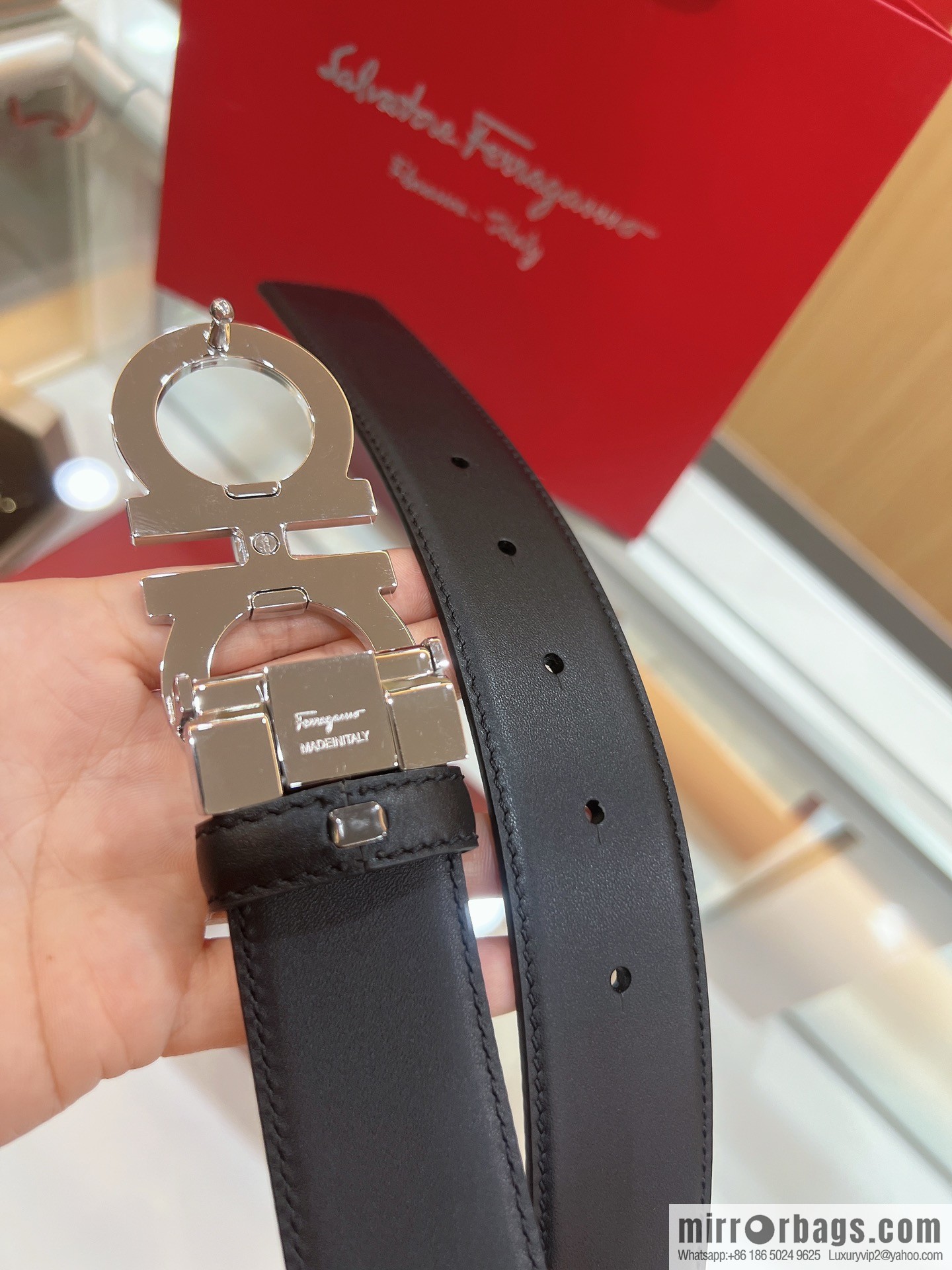 Ferragamo Ferragamo, Stainless Steel Rolling Grit Metal Buckle Men's 3.5cm Belt