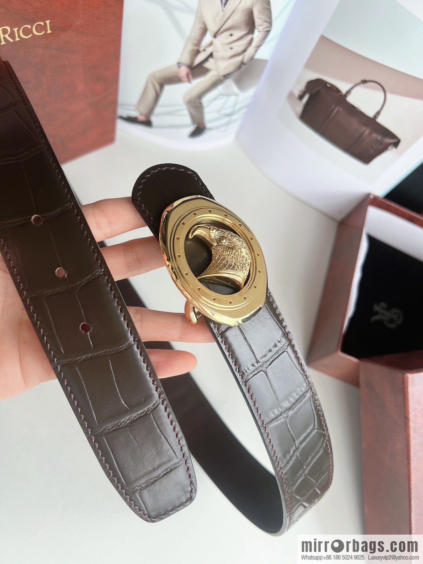 Stefano. Ricci Stephen, Stainless Steel Hand Engraved Craft Eagle Head Men's 3.8cm Belt