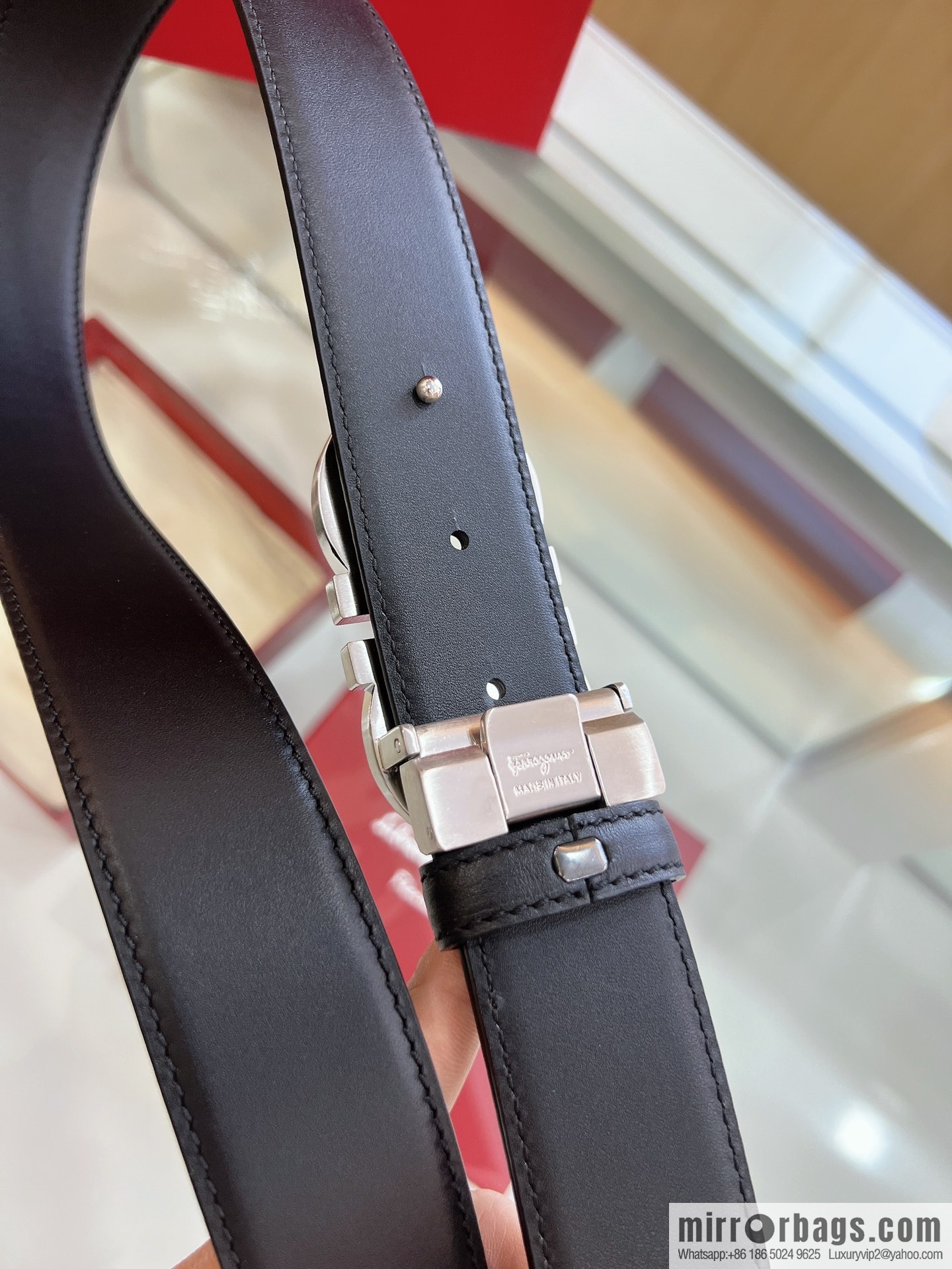 Salvatore Ferragamo Exquisite Counter Version Double Circle Horseshoe Metal Buckle 3.5cm Men's Belt