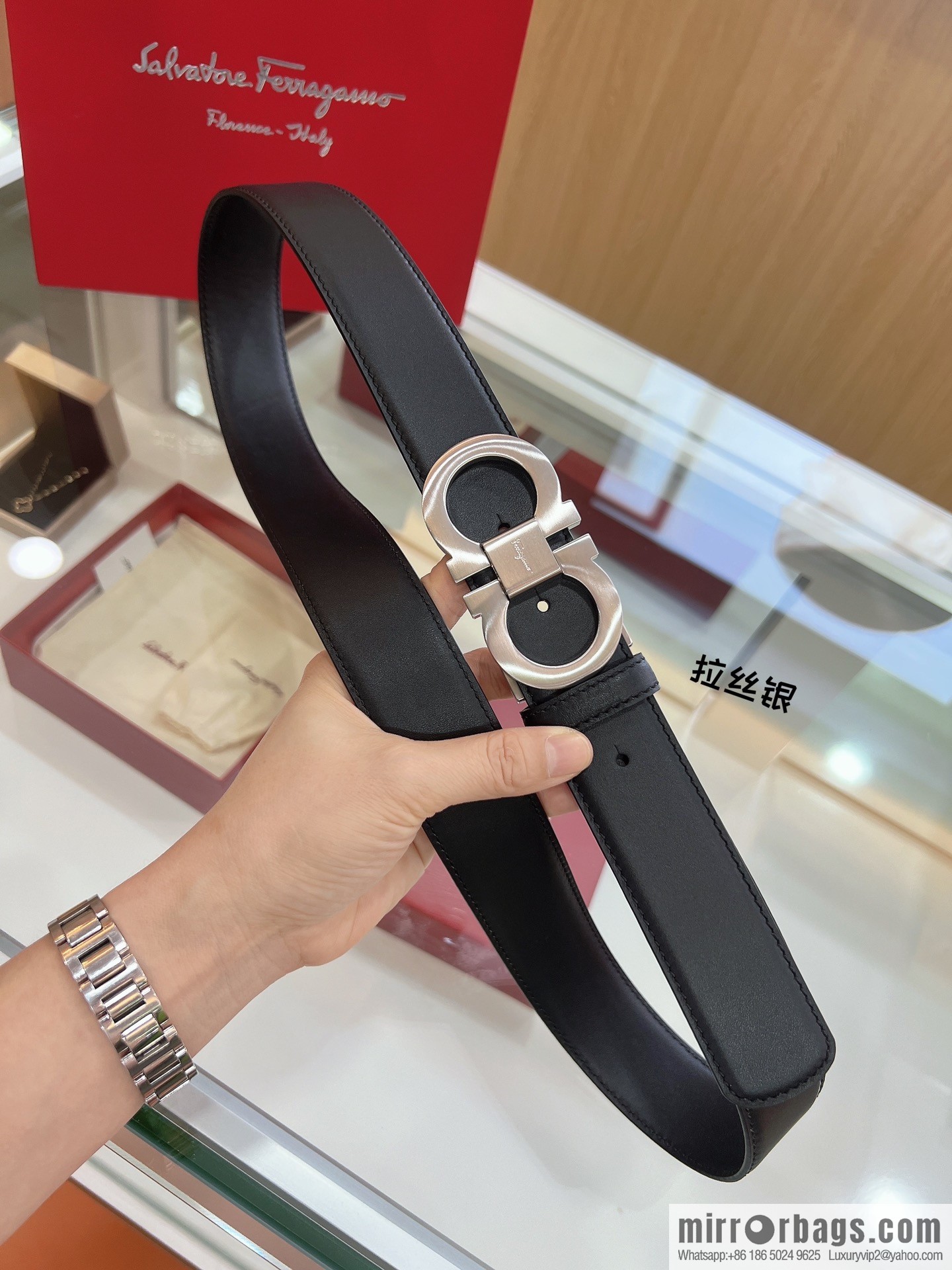 Salvatore Ferragamo Exquisite Counter Version Double Circle Horseshoe Metal Buckle 3.5cm Men's Belt