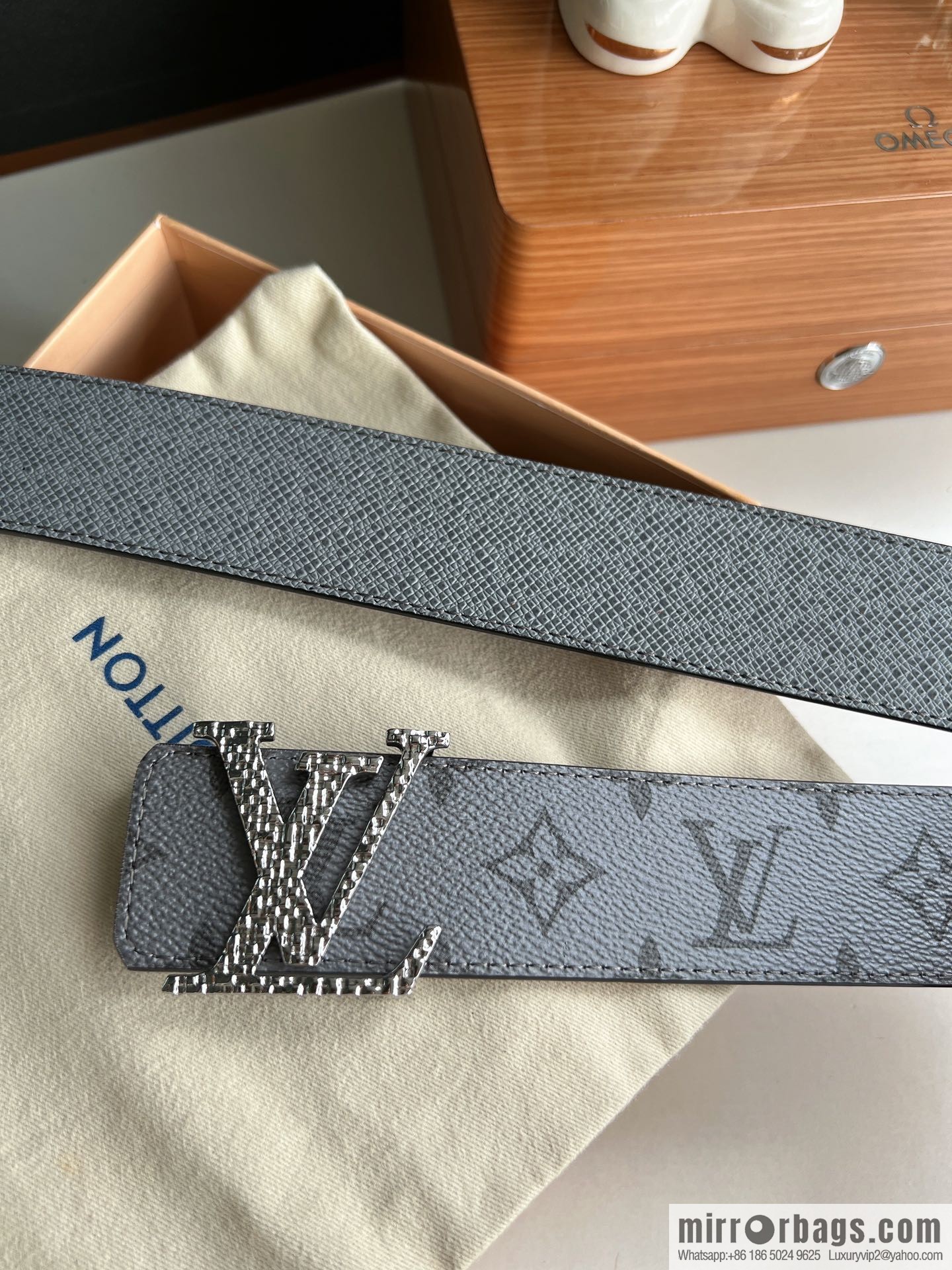 LV/Louis Vuitton Monogram Canvas and Taiga Leather Initiales Double Sided Belt