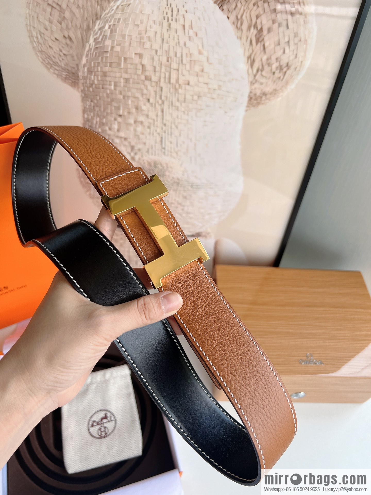 Hermes Hermes, imported selected high-quality leather stainless steel four-corner glossy metal buckle 3.8cm belt