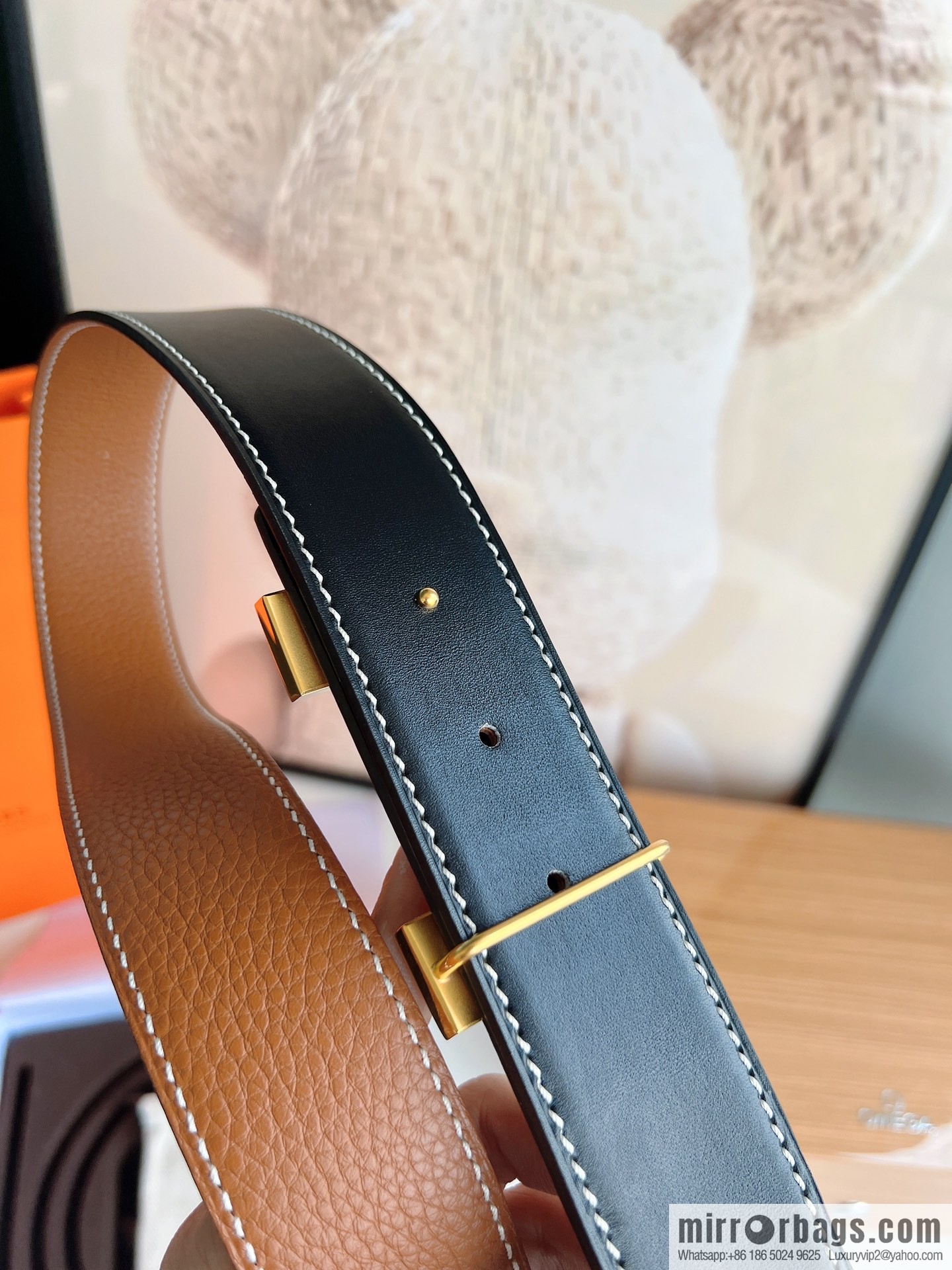 Hermes Hermes, imported selected high-quality leather stainless steel four-corner glossy metal buckle 3.8cm belt