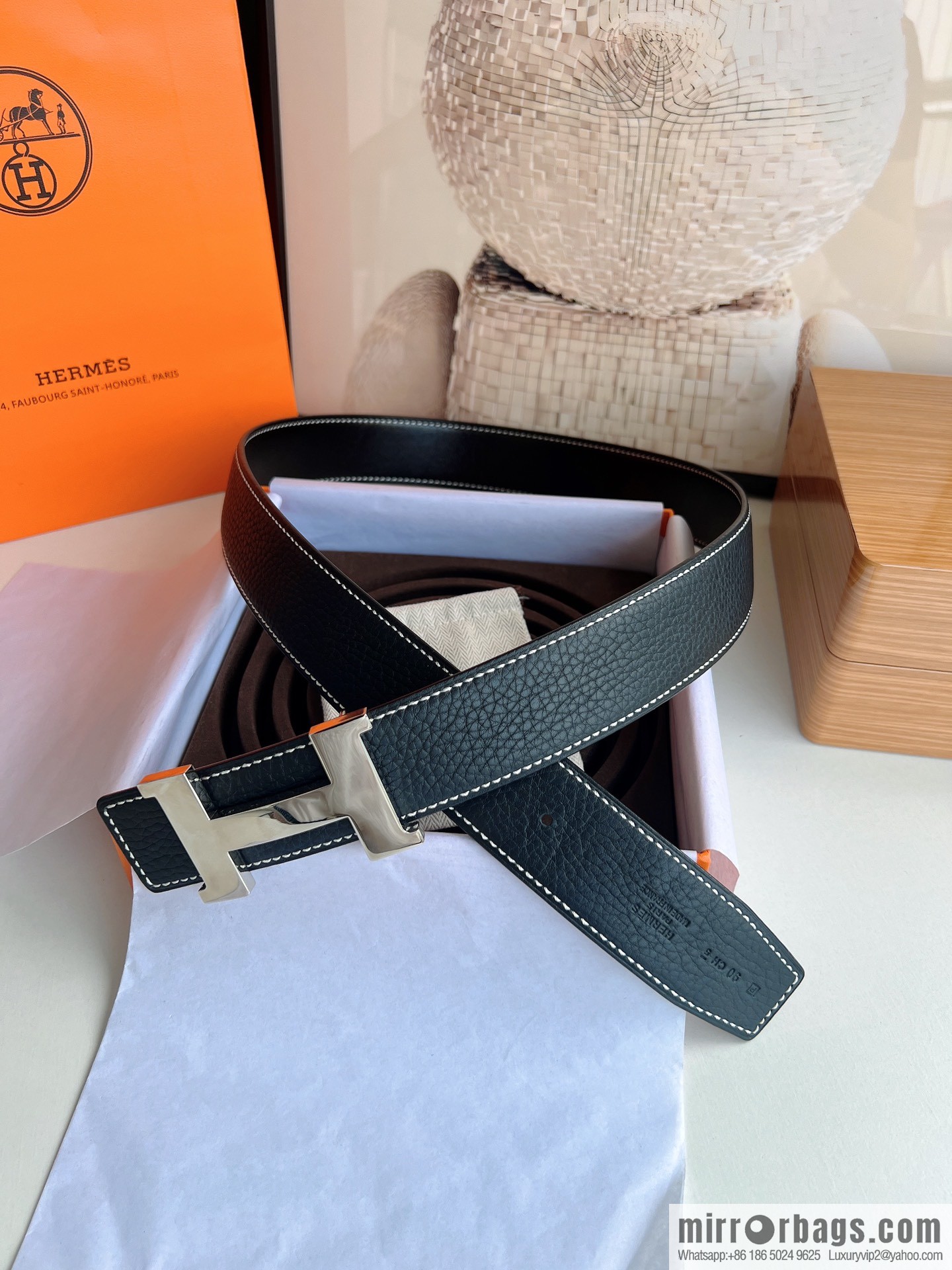 Hermes Hermes, imported selected high-quality leather stainless steel four-corner glossy metal buckle 3.8cm belt