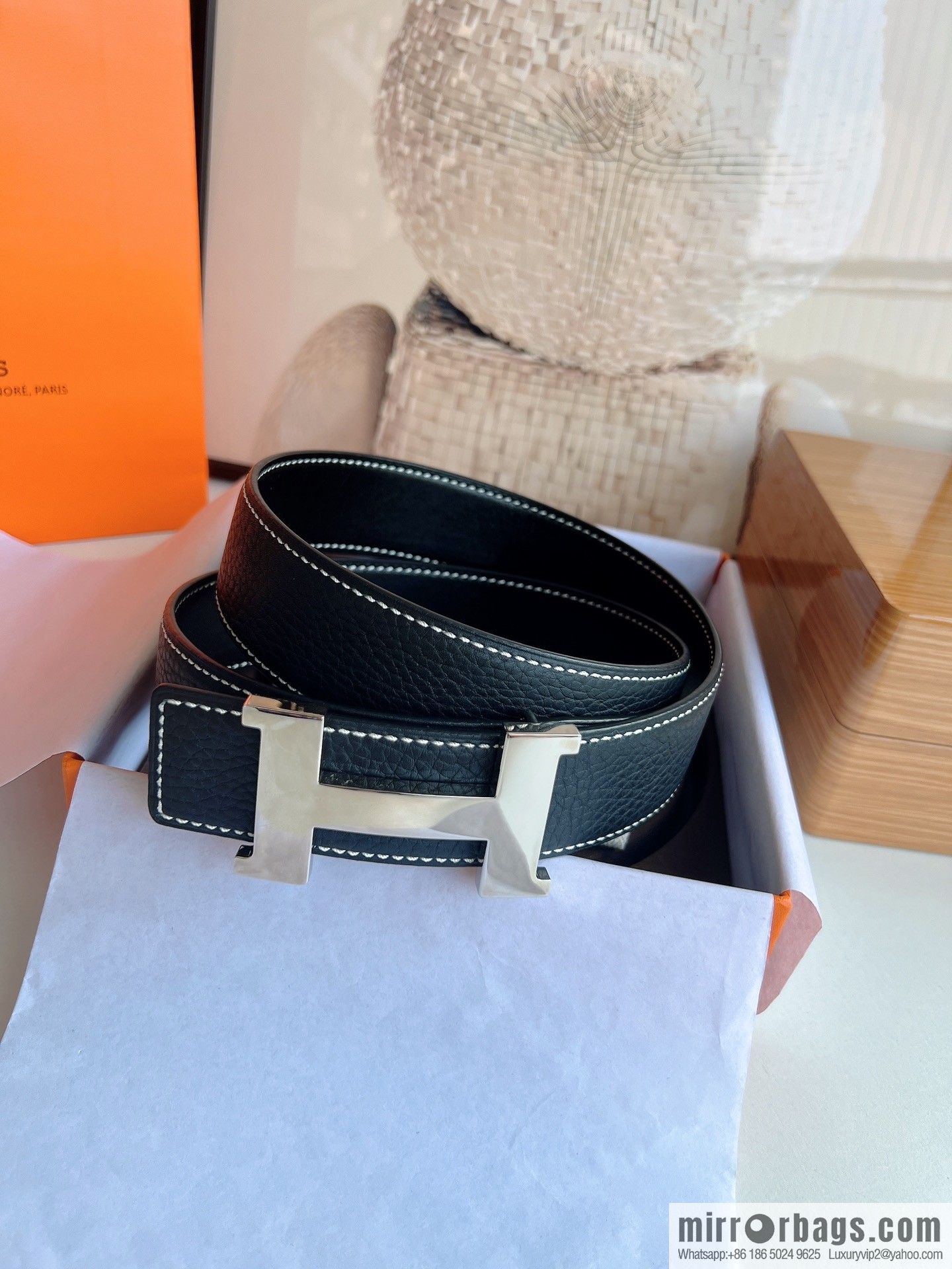 Hermes Hermes, imported selected high-quality leather stainless steel four-corner glossy metal buckle 3.8cm belt