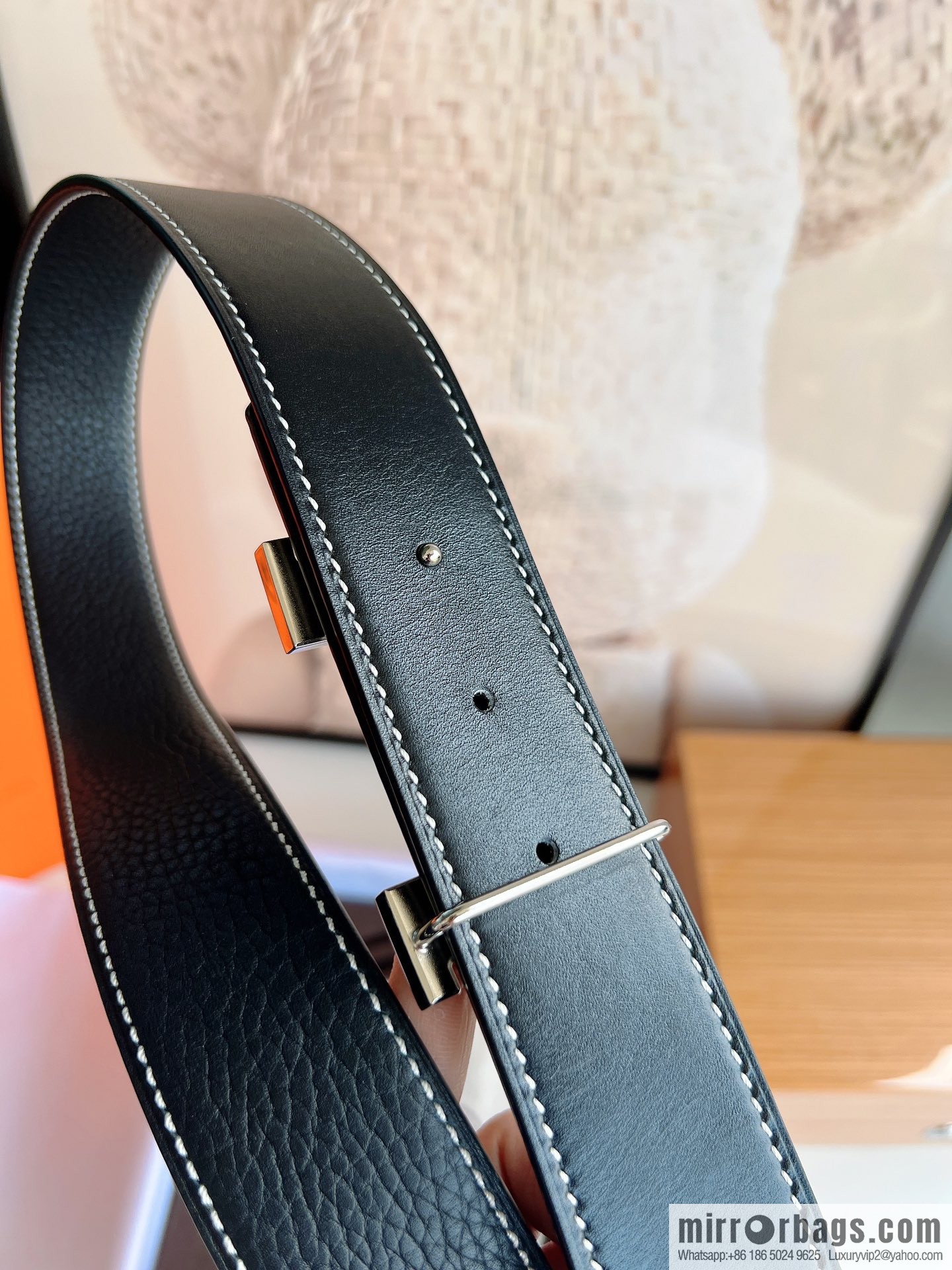 Hermes Hermes, imported selected high-quality leather stainless steel four-corner glossy metal buckle 3.8cm belt