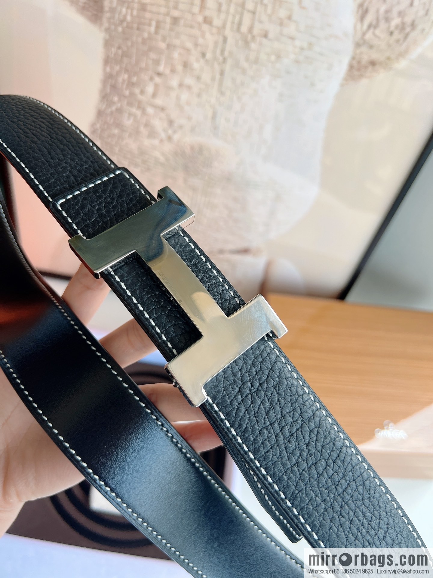 Hermes Hermes, imported selected high-quality leather stainless steel four-corner glossy metal buckle 3.8cm belt