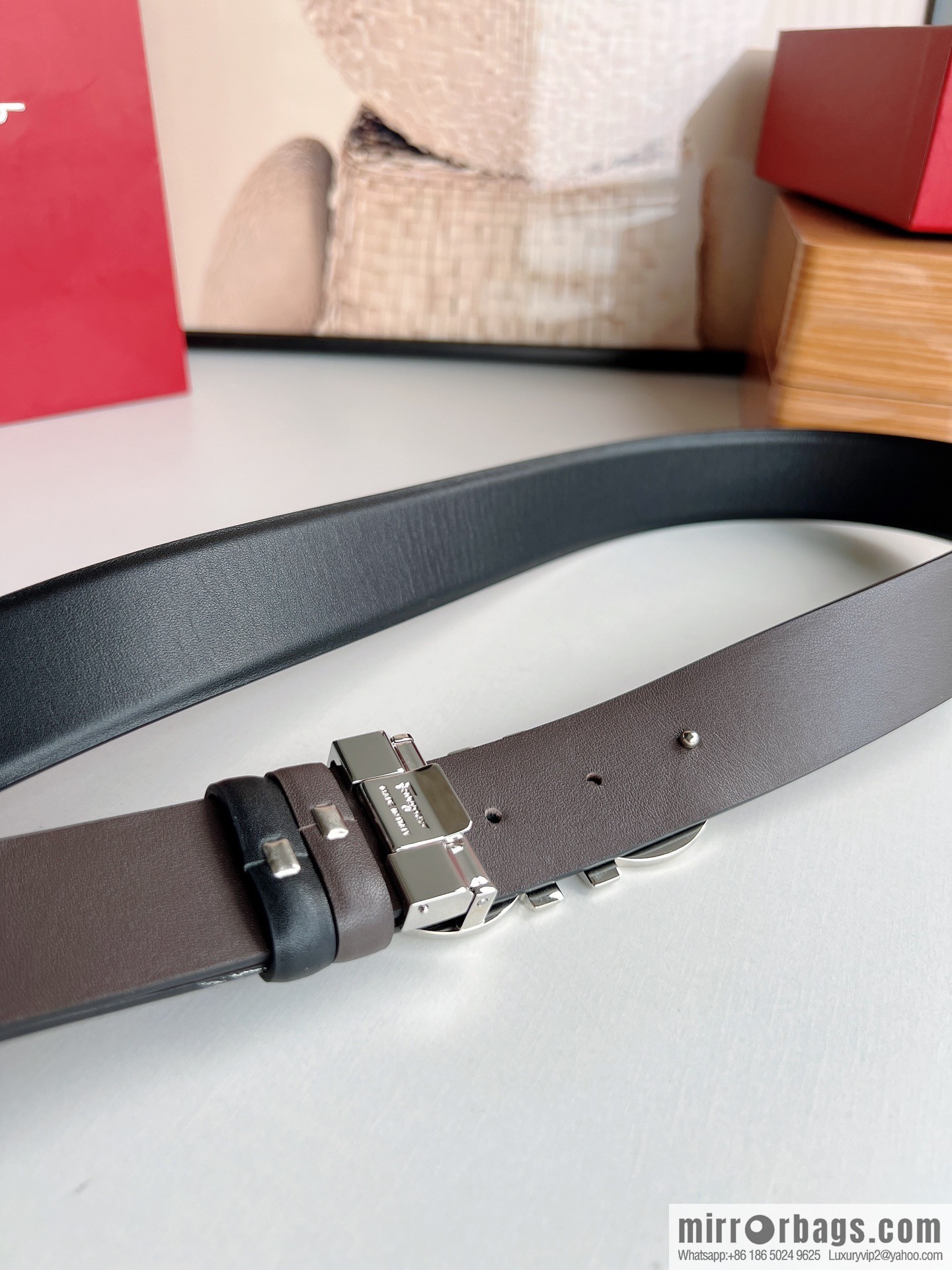Ferragamo Men's 3.5cm Boutique Metal Buckle Cowhide Belt