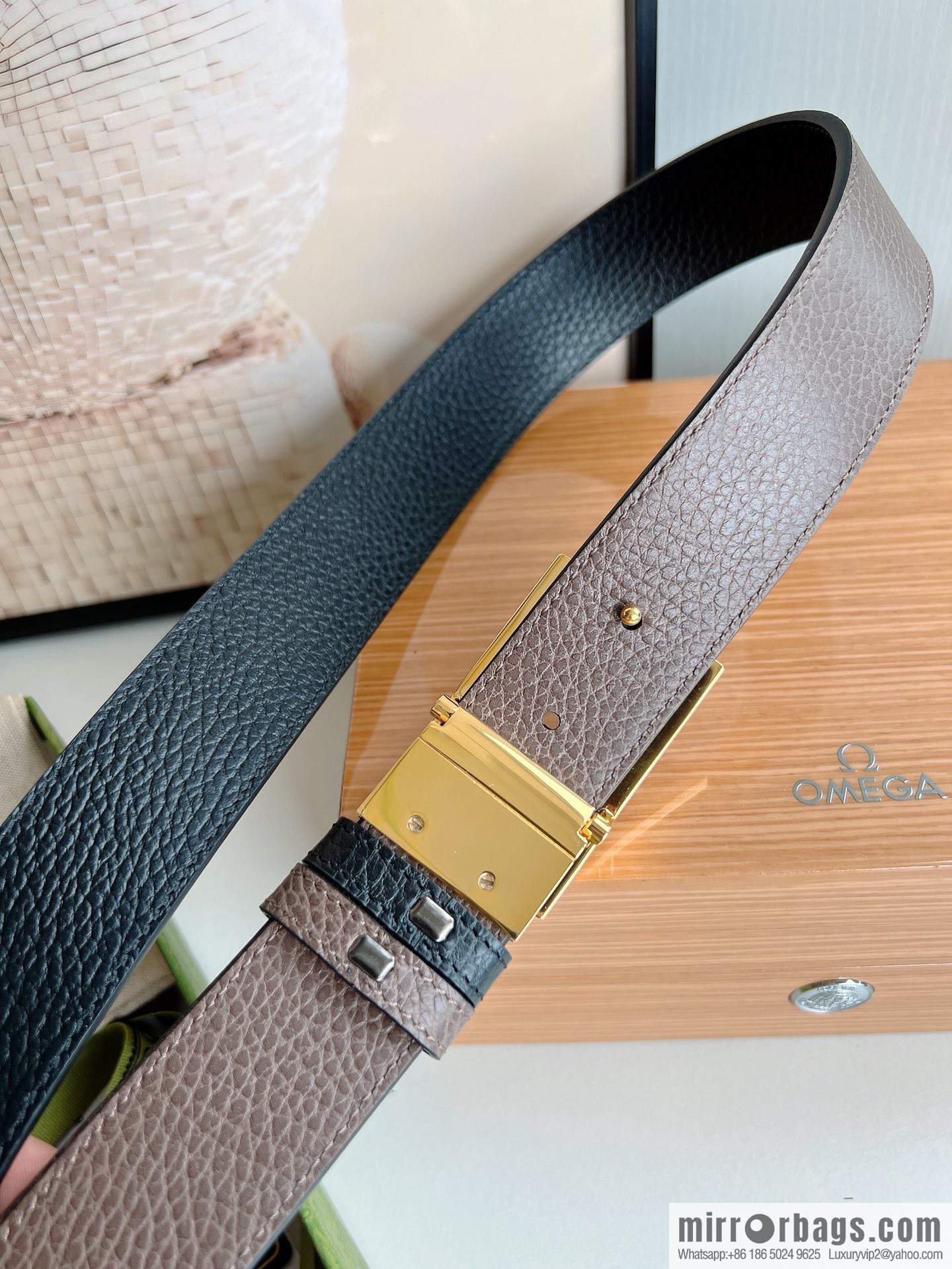 Gucci Gucci 3.5cm full leather black coffee double G gold/silver buckle belt