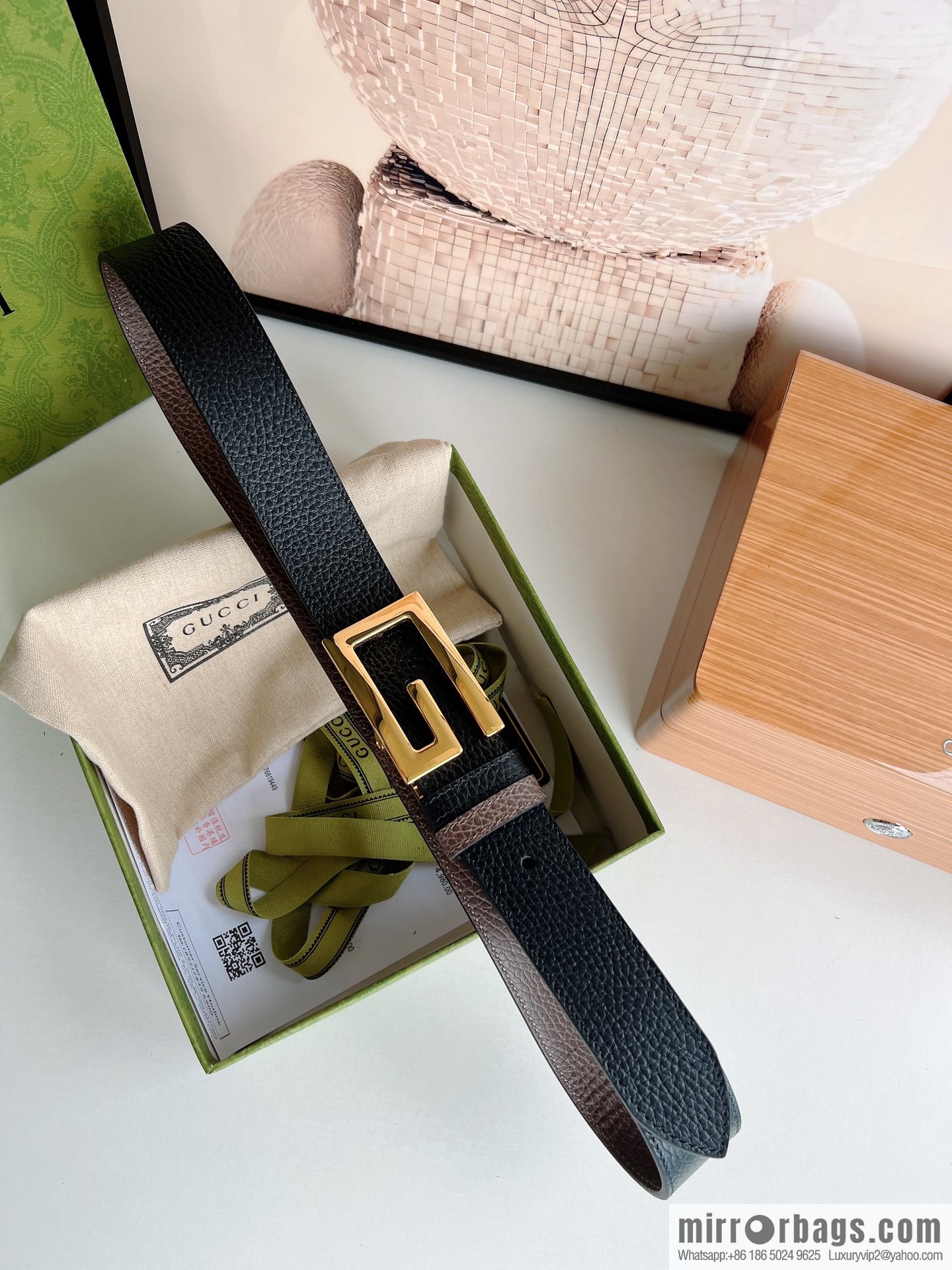 Gucci Gucci 3.5cm full leather black coffee double G gold/silver buckle belt