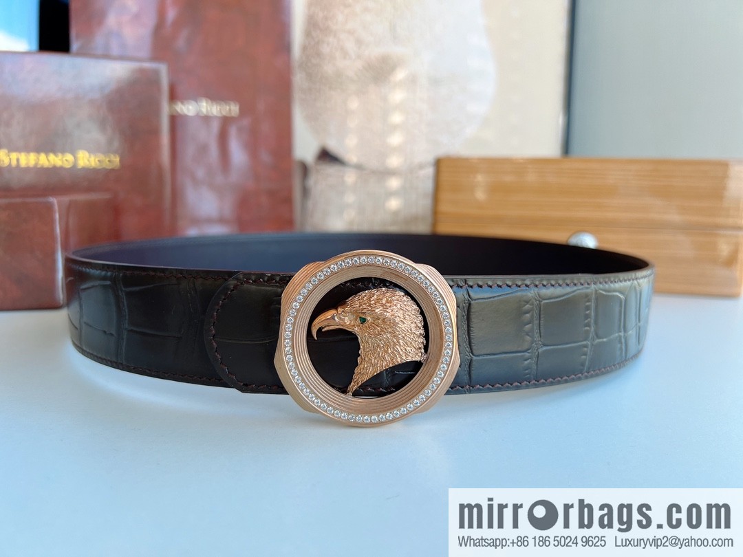 STEFANO RICCI Stephen Raunich's new stainless steel eagle head with diamond metal buckle 3.8cm belt