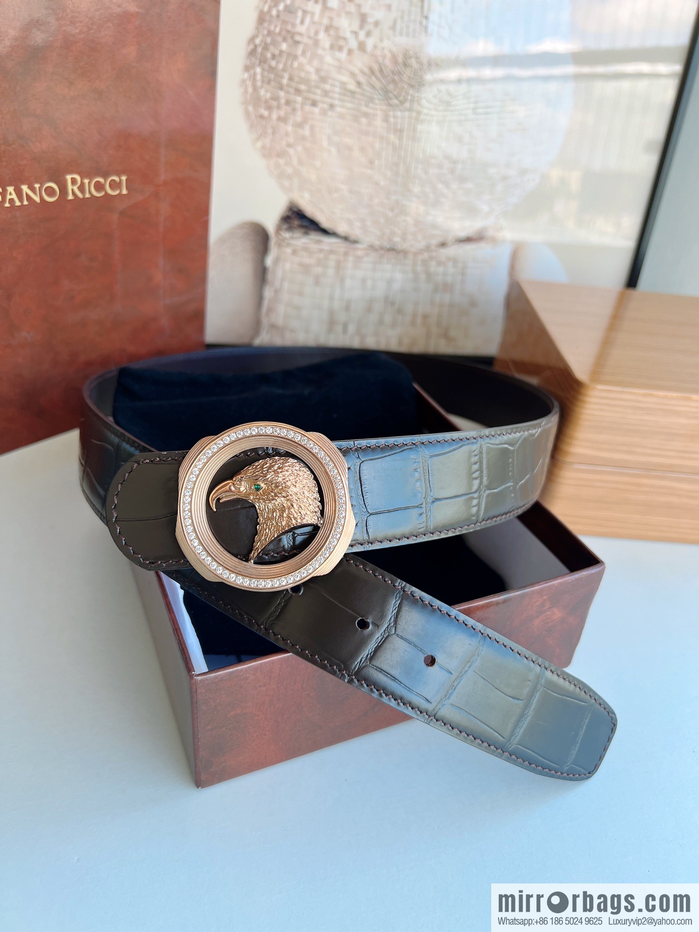 STEFANO RICCI Stephen Raunich's new stainless steel eagle head with diamond metal buckle 3.8cm belt