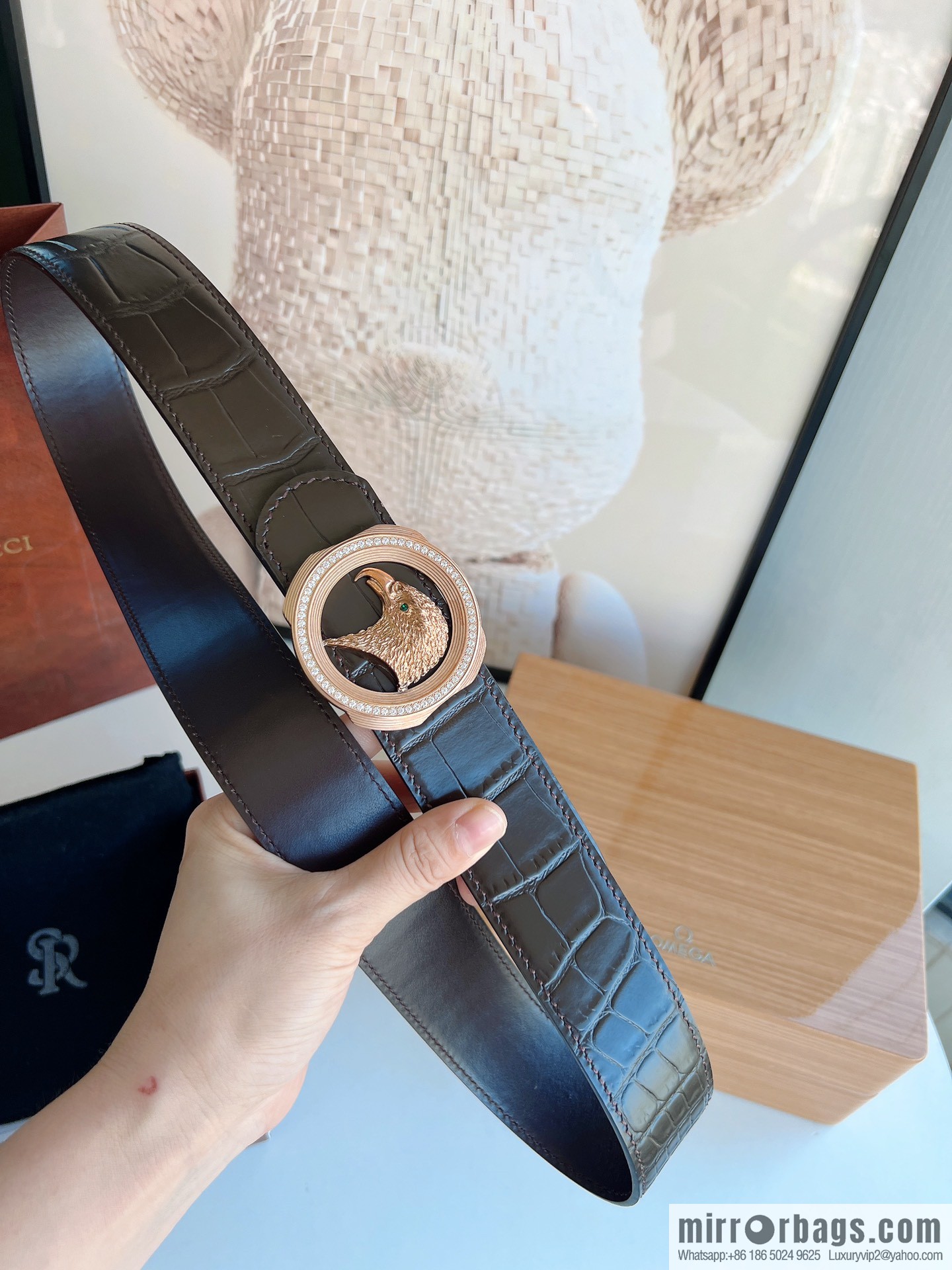 STEFANO RICCI Stephen Raunich's new stainless steel eagle head with diamond metal buckle 3.8cm belt