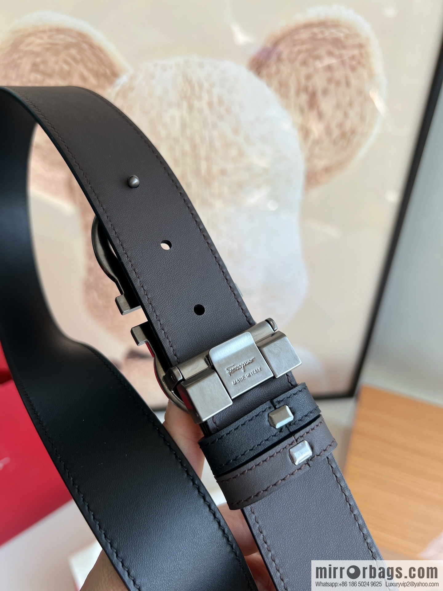 Ferragamo Ferragamo, Exquisite 8-Figure Metal Clip Buckle Men's 3.5cm Belt