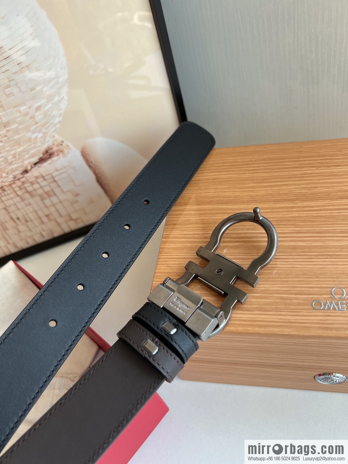 Ferragamo Ferragamo, Exquisite 8-Figure Metal Clip Buckle Men's 3.5cm Belt