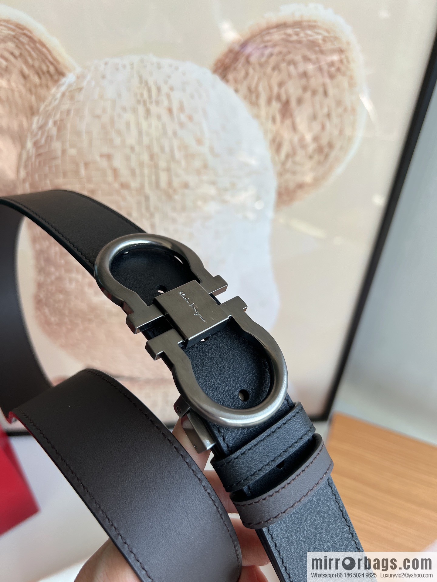 Ferragamo Ferragamo, Exquisite 8-Figure Metal Clip Buckle Men's 3.5cm Belt