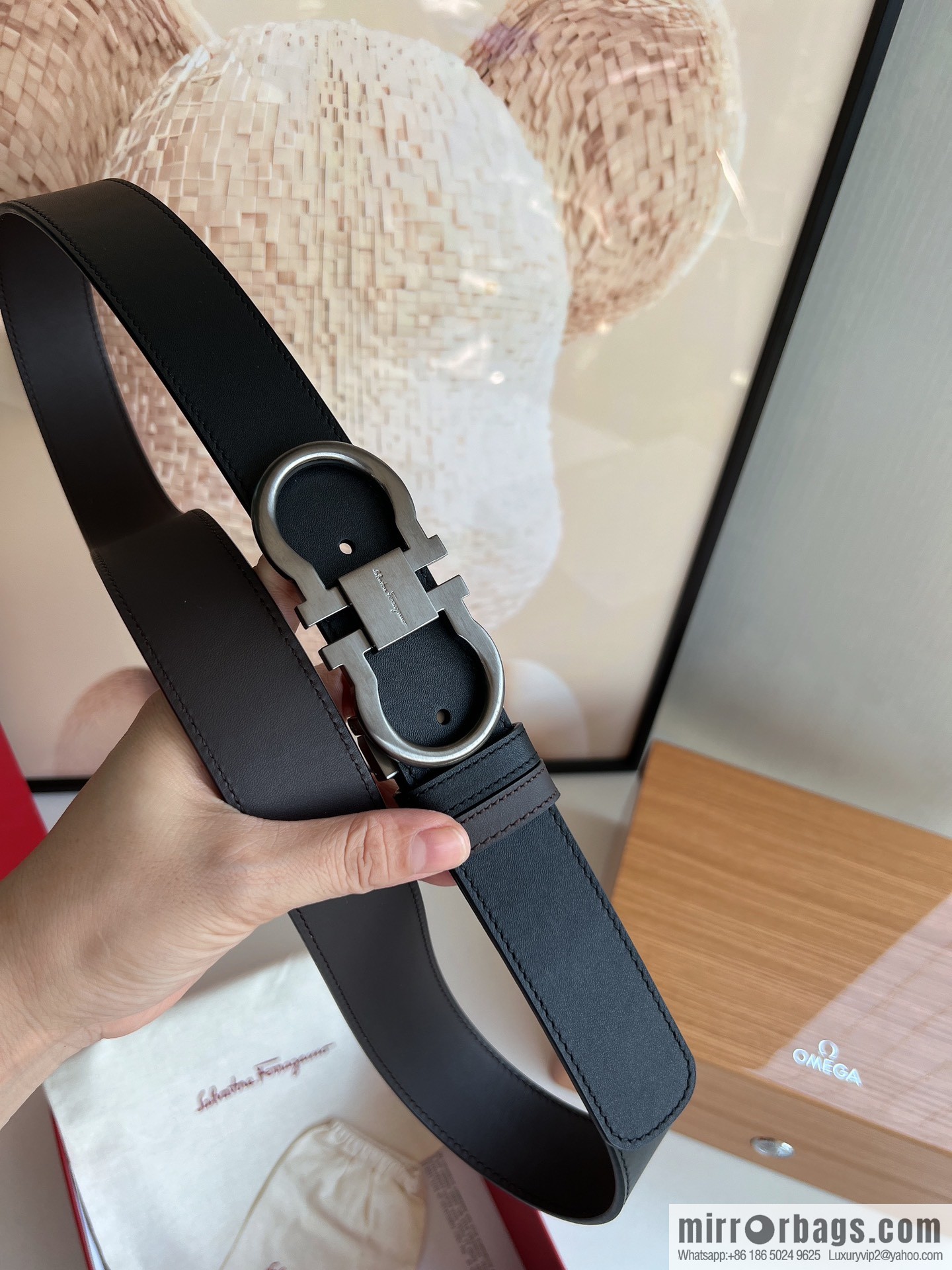 Ferragamo Ferragamo, Exquisite 8-Figure Metal Clip Buckle Men's 3.5cm Belt