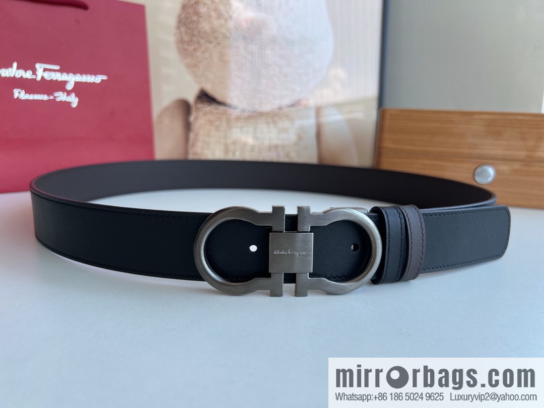 Ferragamo Ferragamo, Exquisite 8-Figure Metal Clip Buckle Men's 3.5cm Belt