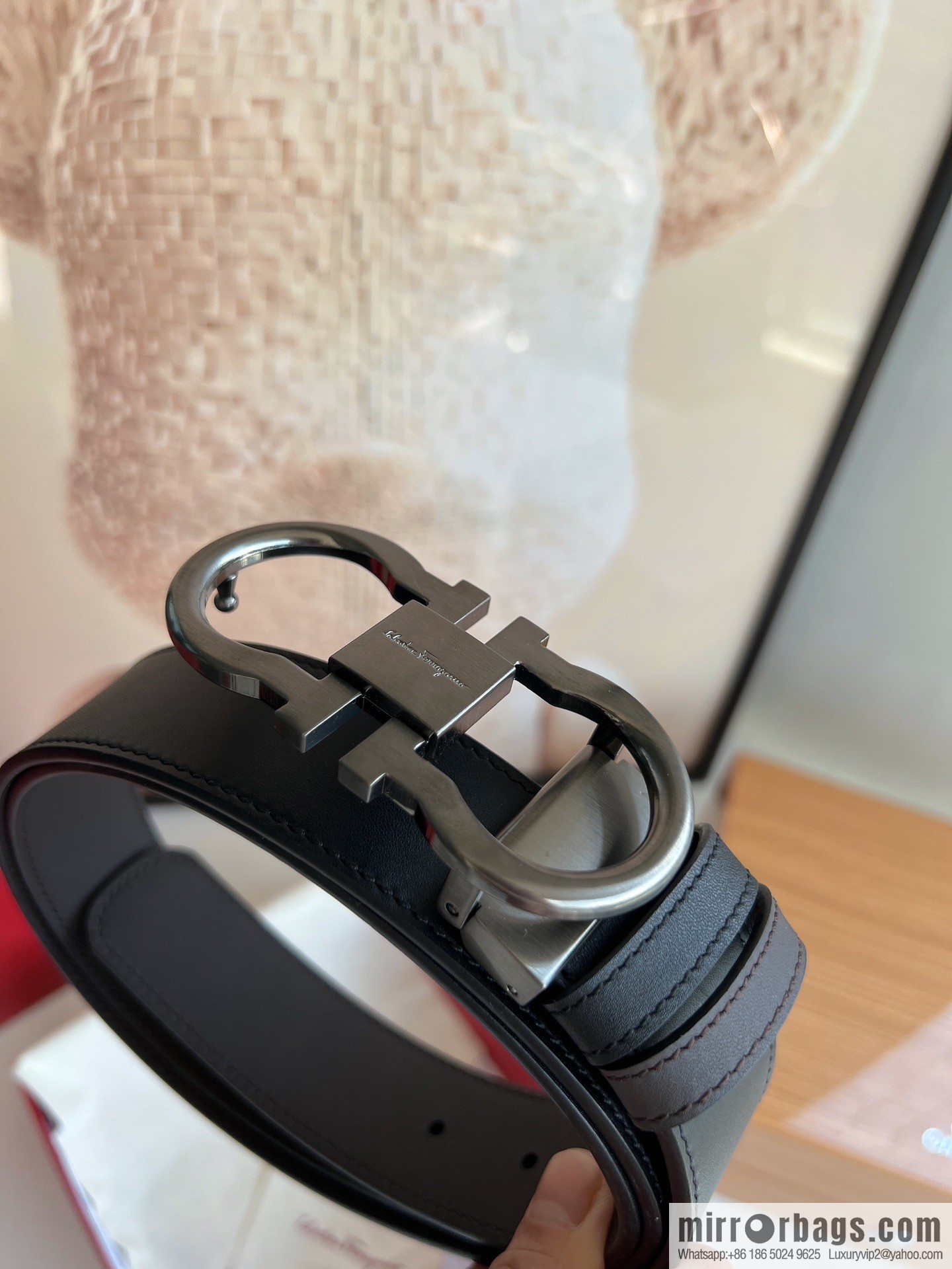 Ferragamo Ferragamo, Exquisite 8-Figure Metal Clip Buckle Men's 3.5cm Belt