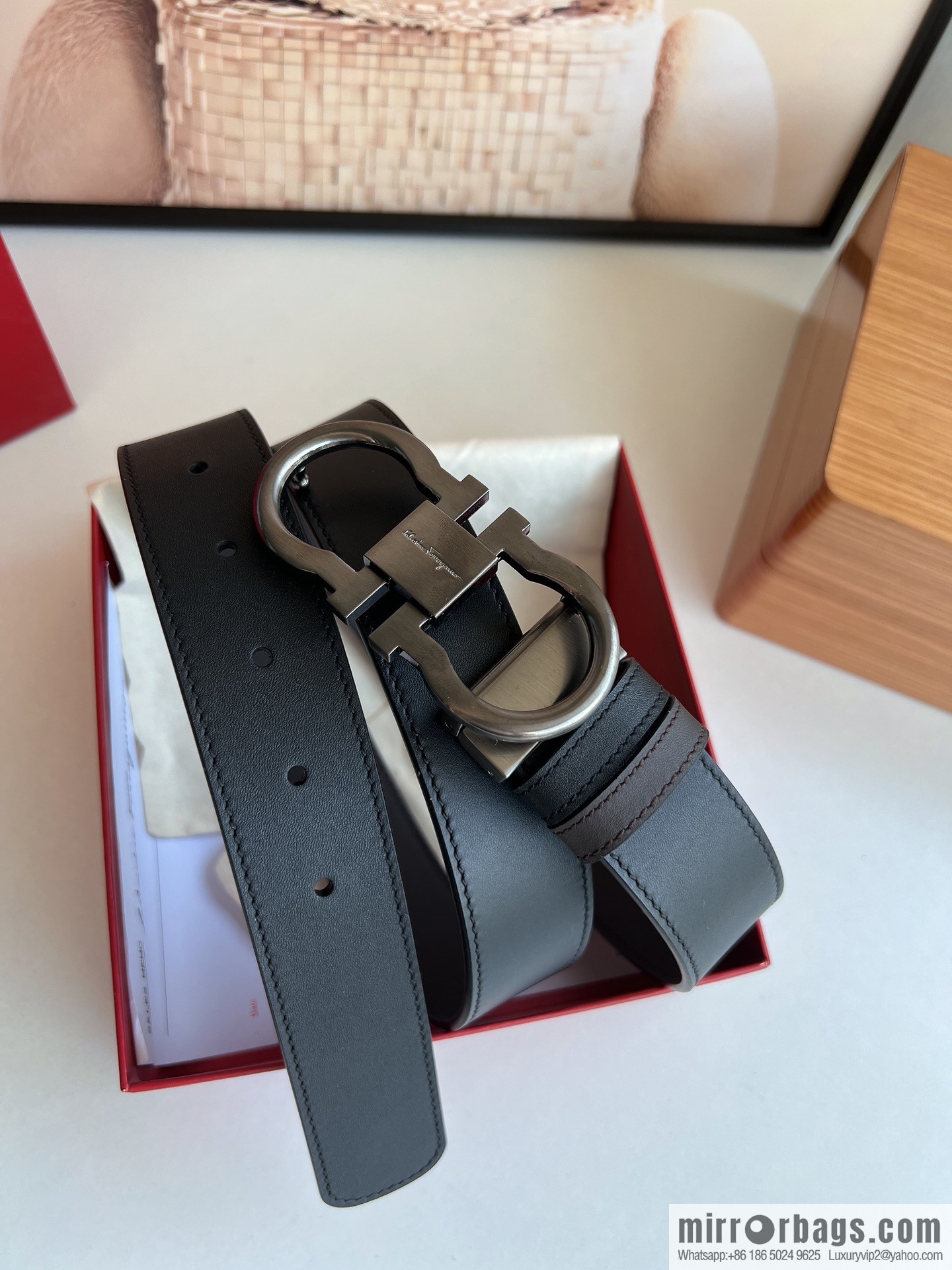 Ferragamo Ferragamo, Exquisite 8-Figure Metal Clip Buckle Men's 3.5cm Belt