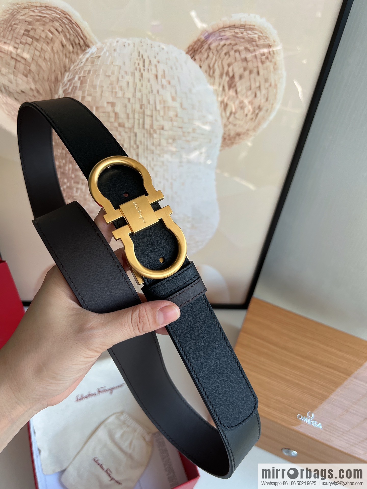 Ferragamo Ferragamo, Exquisite 8-Figure Metal Clip Buckle Men's 3.5cm Belt