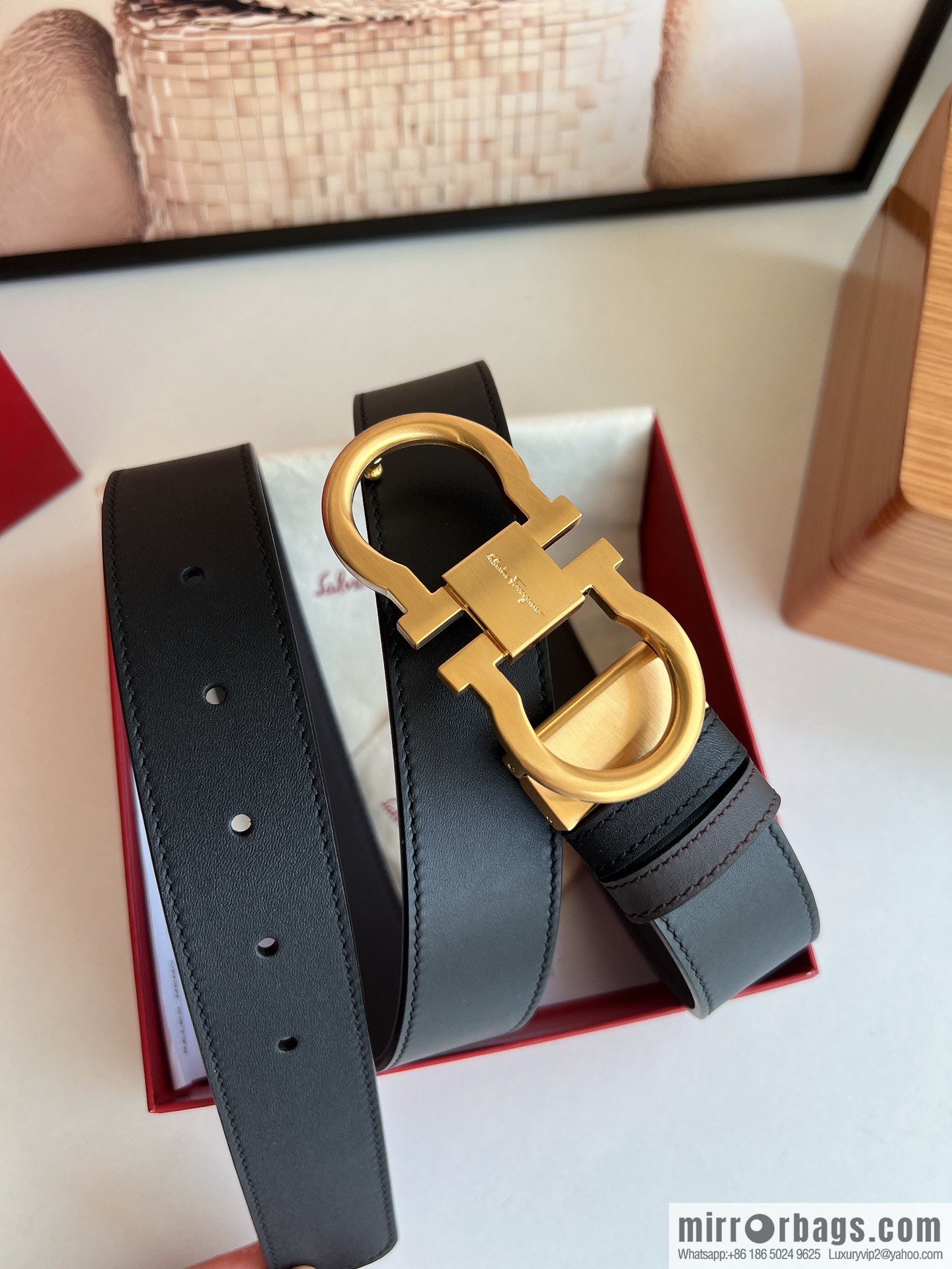Ferragamo Ferragamo, Exquisite 8-Figure Metal Clip Buckle Men's 3.5cm Belt