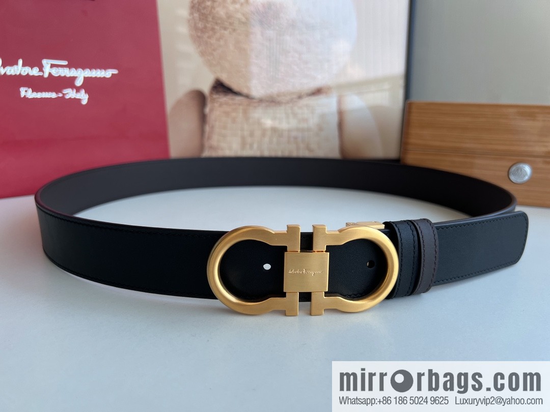 Ferragamo Ferragamo, Exquisite 8-Figure Metal Clip Buckle Men's 3.5cm Belt