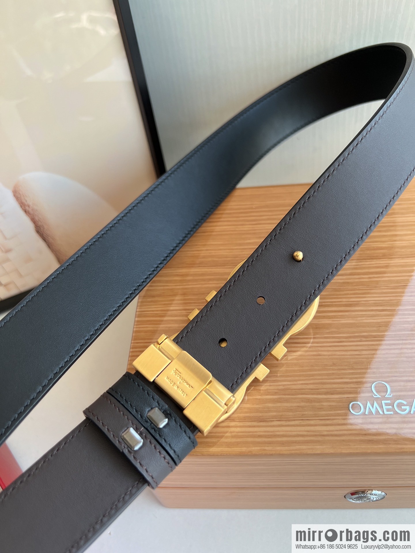 Ferragamo Ferragamo, Exquisite 8-Figure Metal Clip Buckle Men's 3.5cm Belt