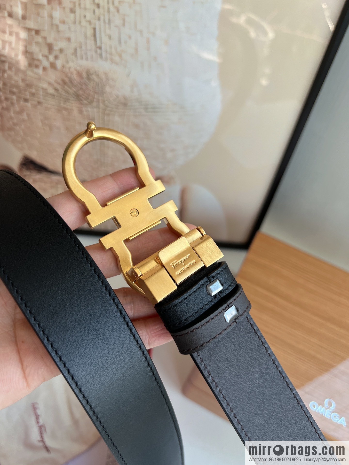 Ferragamo Ferragamo, Exquisite 8-Figure Metal Clip Buckle Men's 3.5cm Belt