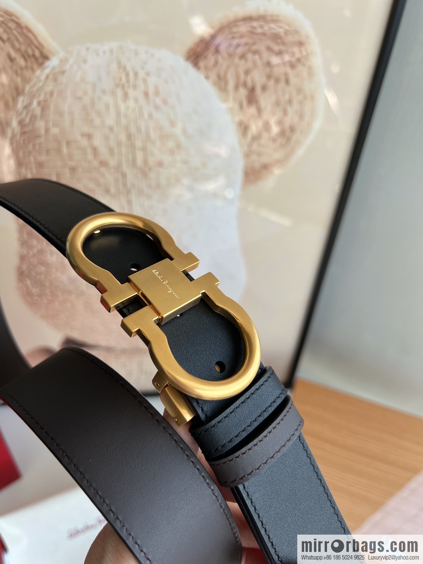 Ferragamo Ferragamo, Exquisite 8-Figure Metal Clip Buckle Men's 3.5cm Belt