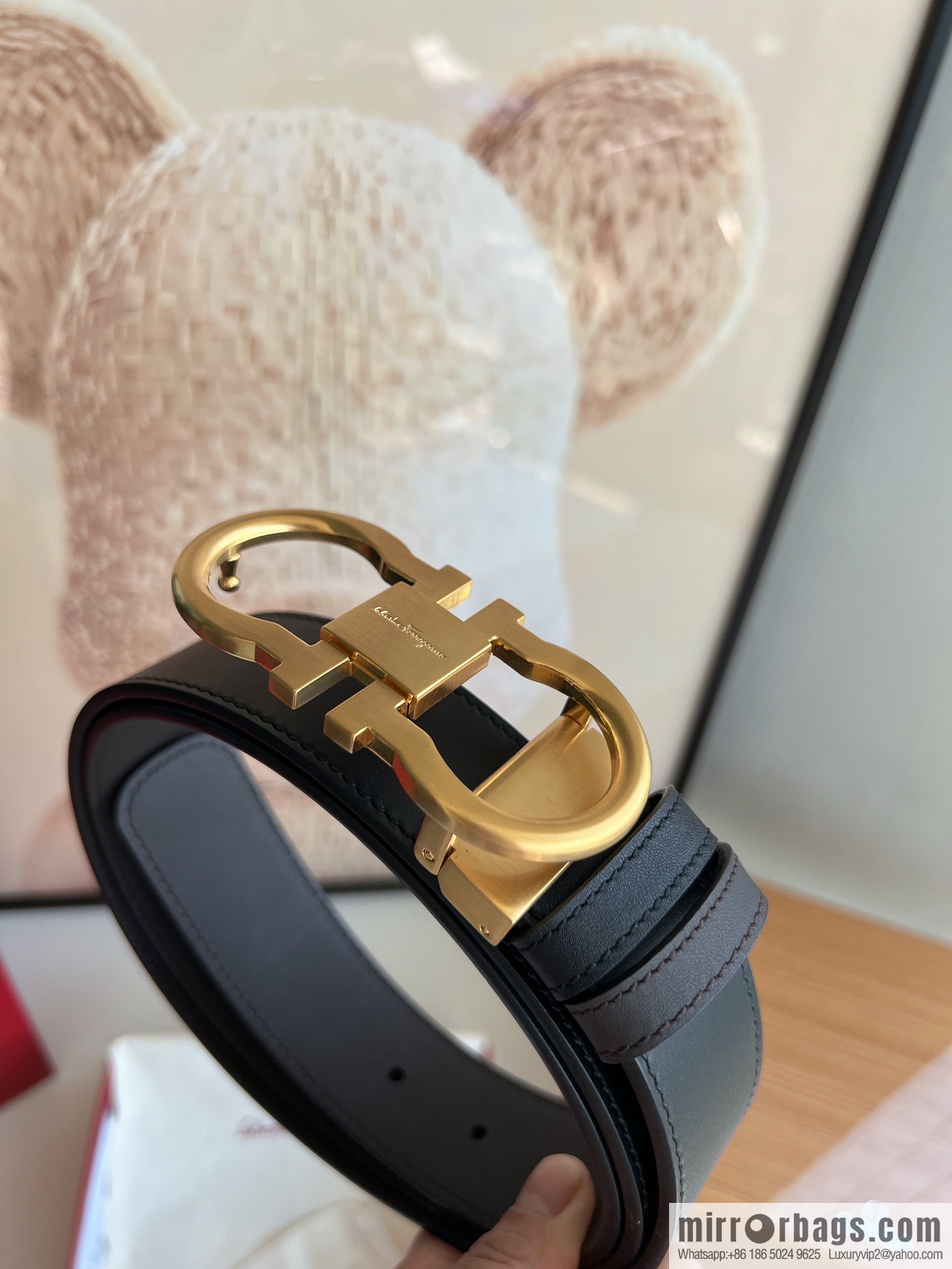 Ferragamo Ferragamo, Exquisite 8-Figure Metal Clip Buckle Men's 3.5cm Belt