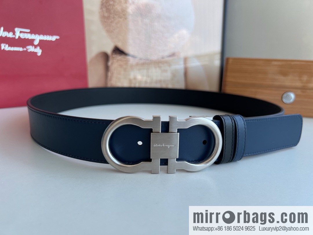 Ferragamo Ferragamo, Exquisite 8-Figure Metal Clip Buckle Men's 3.5cm Belt