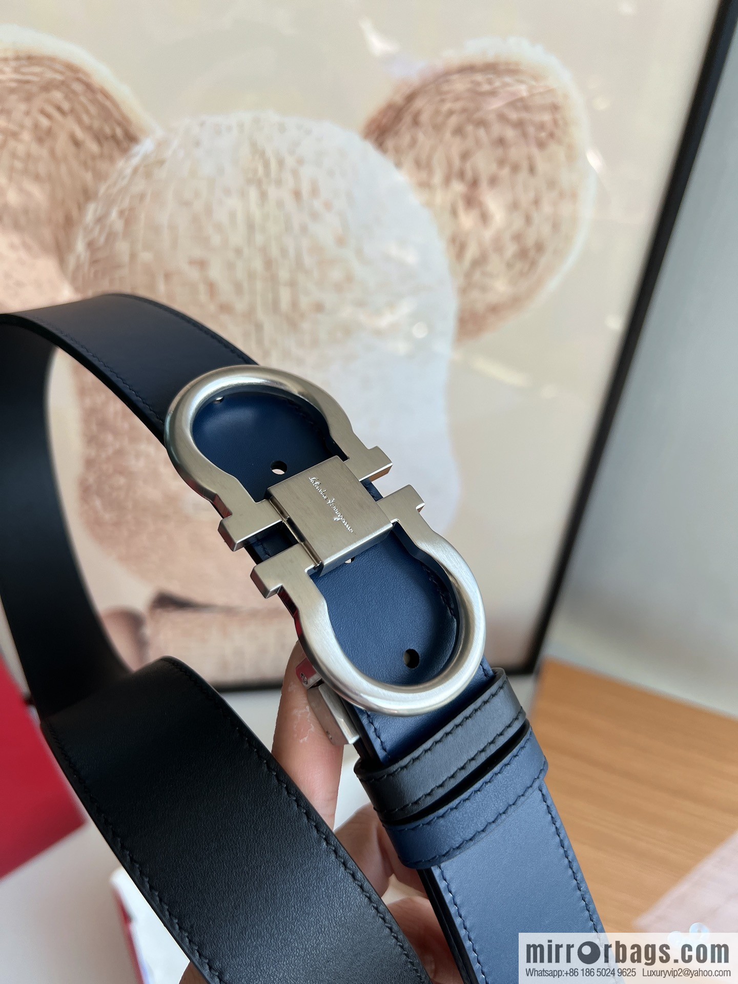 Ferragamo Ferragamo, Exquisite 8-Figure Metal Clip Buckle Men's 3.5cm Belt