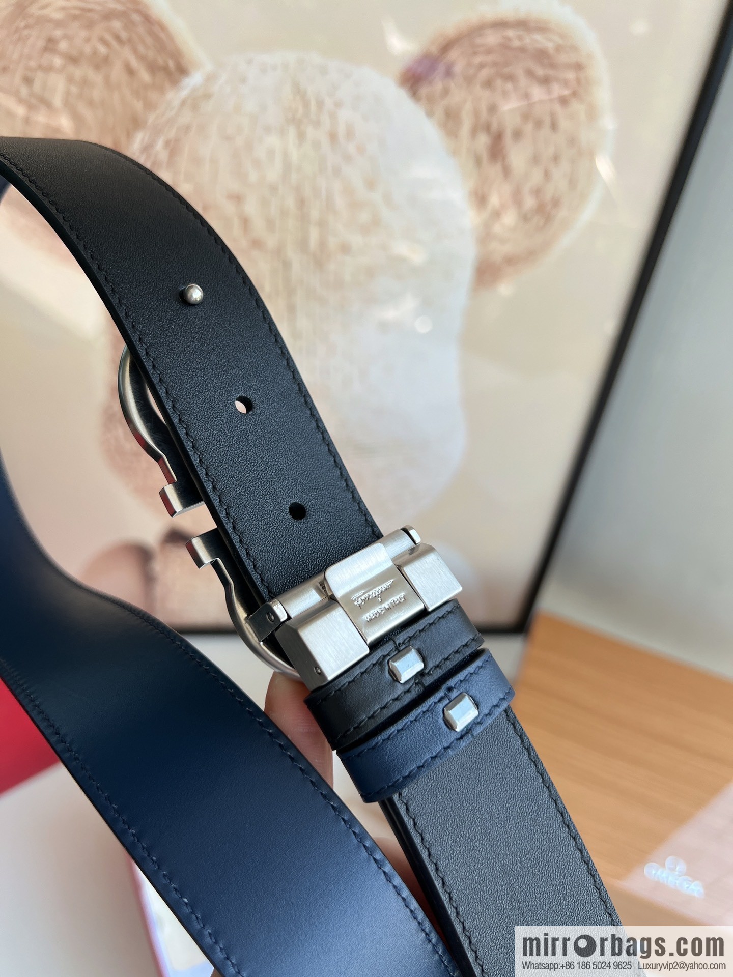 Ferragamo Ferragamo, Exquisite 8-Figure Metal Clip Buckle Men's 3.5cm Belt