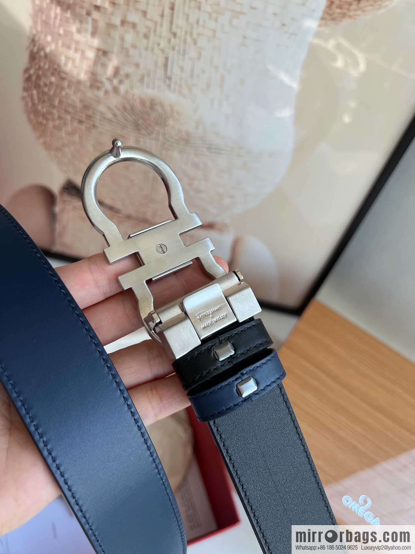 Ferragamo Ferragamo, Exquisite 8-Figure Metal Clip Buckle Men's 3.5cm Belt