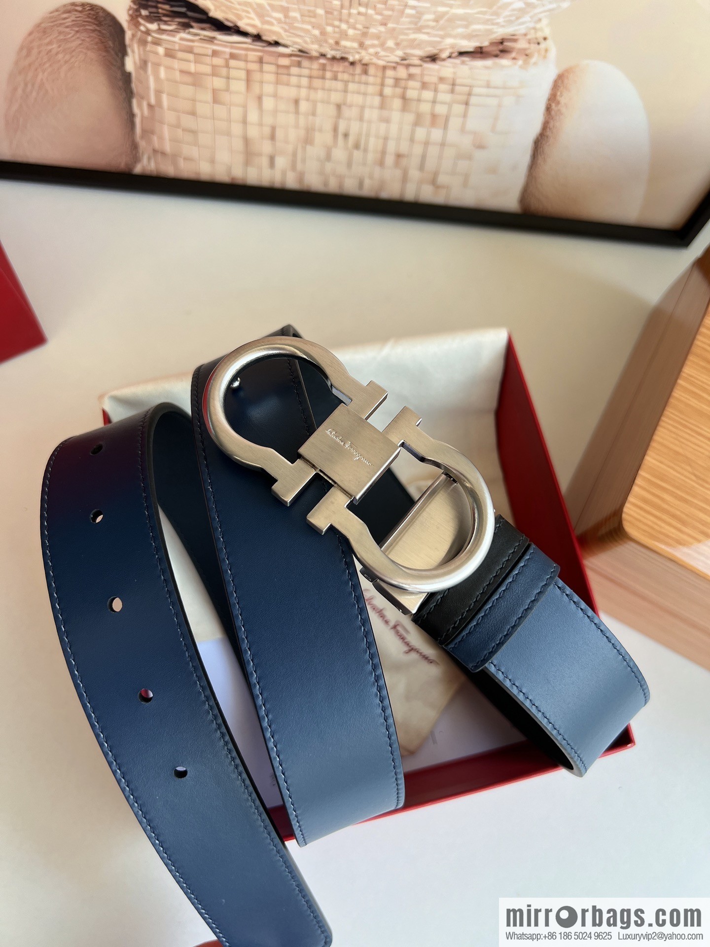 Ferragamo Ferragamo, Exquisite 8-Figure Metal Clip Buckle Men's 3.5cm Belt