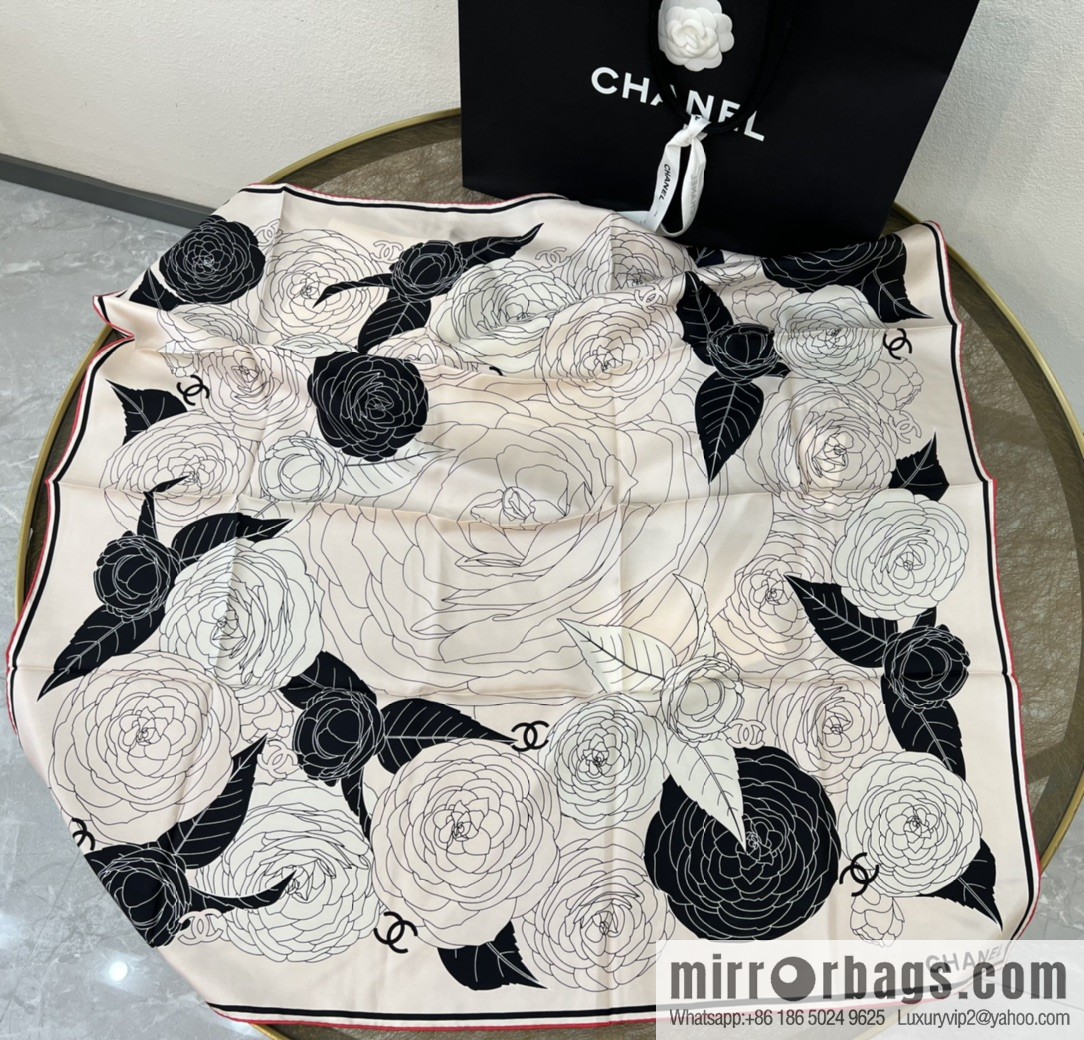Chanel 100% silk camellia scarf